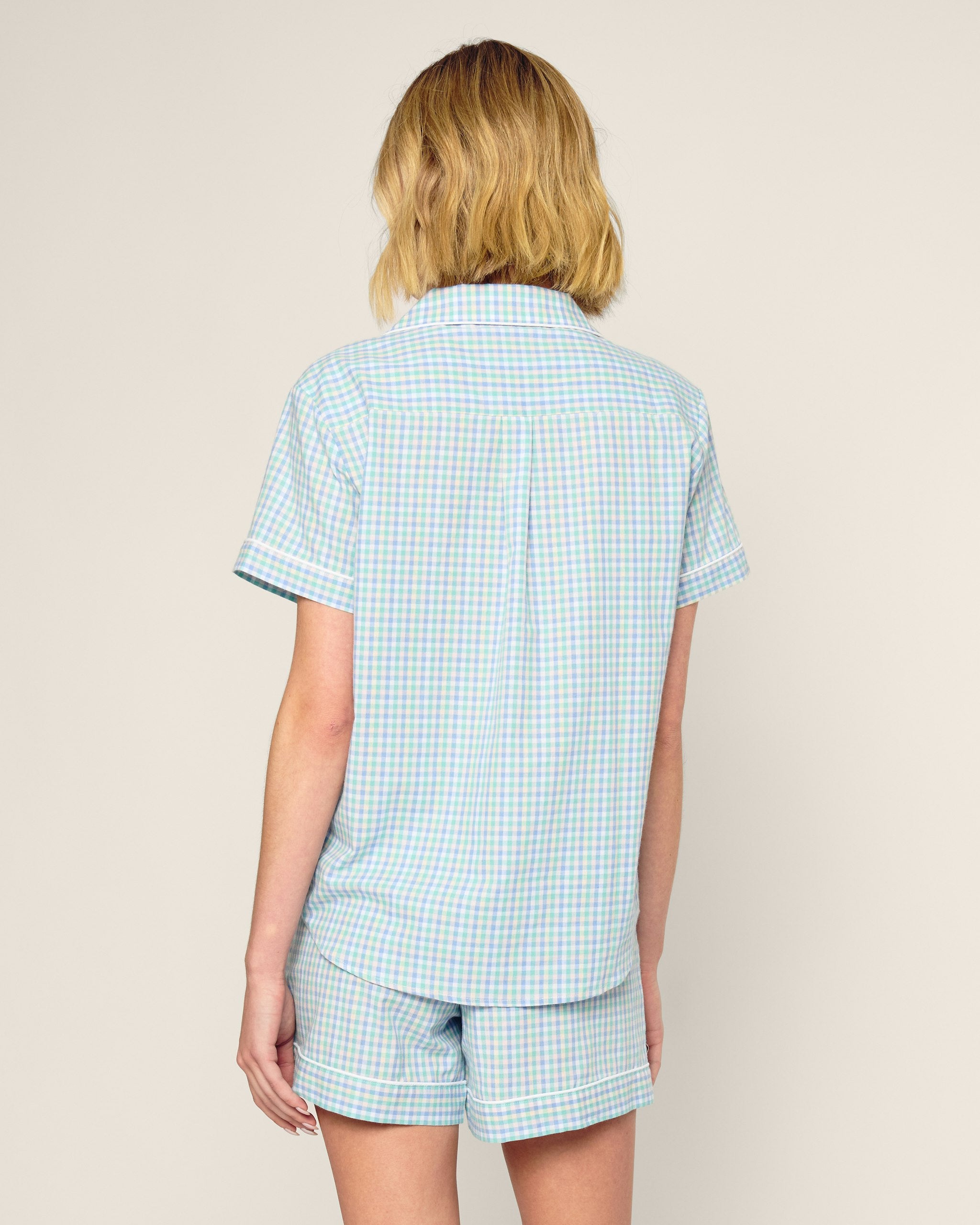 Women's Twill Short Sleeve Short Set in Royal Blue Gingham