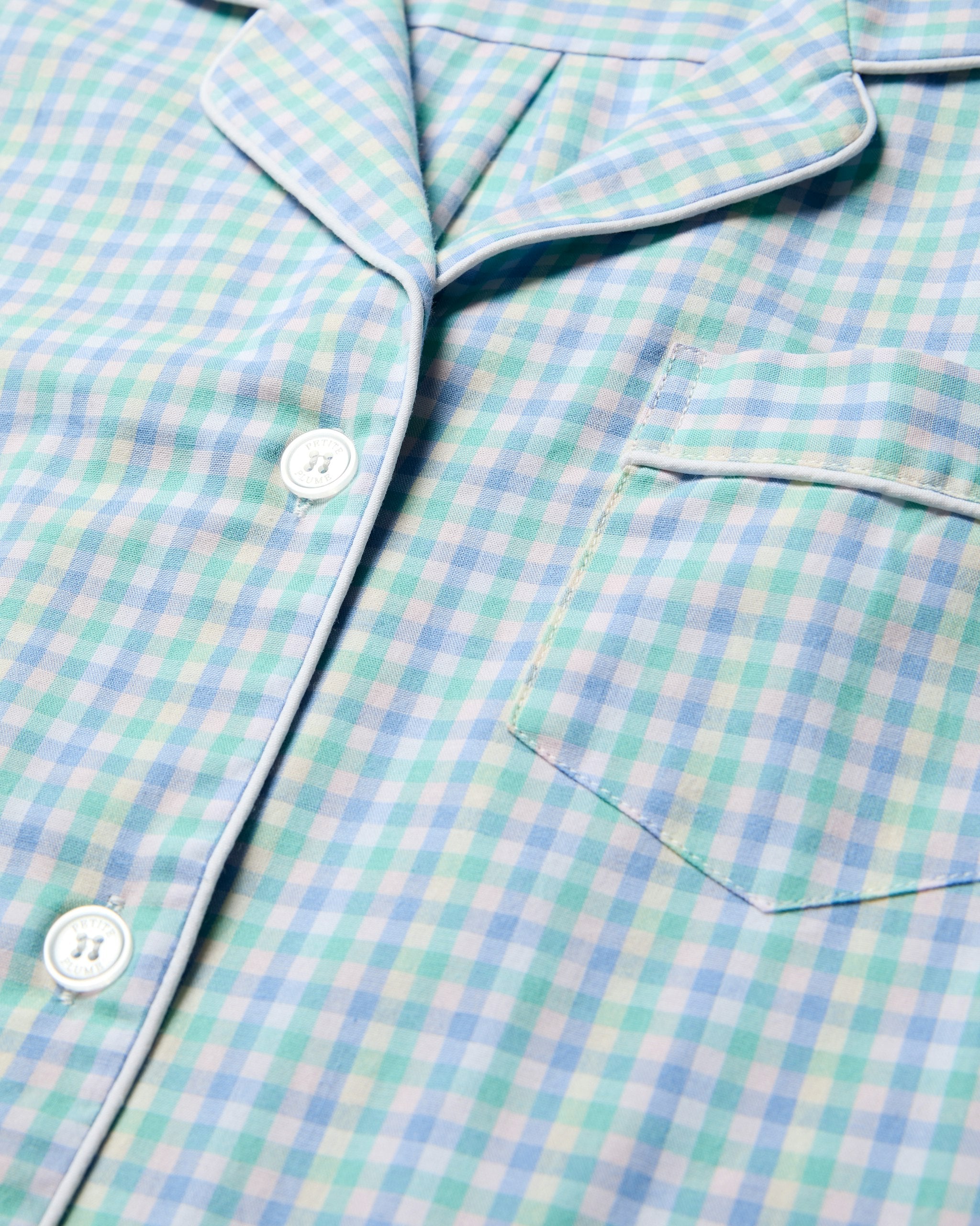 Women's Twill Short Sleeve Short Set in Royal Blue Gingham