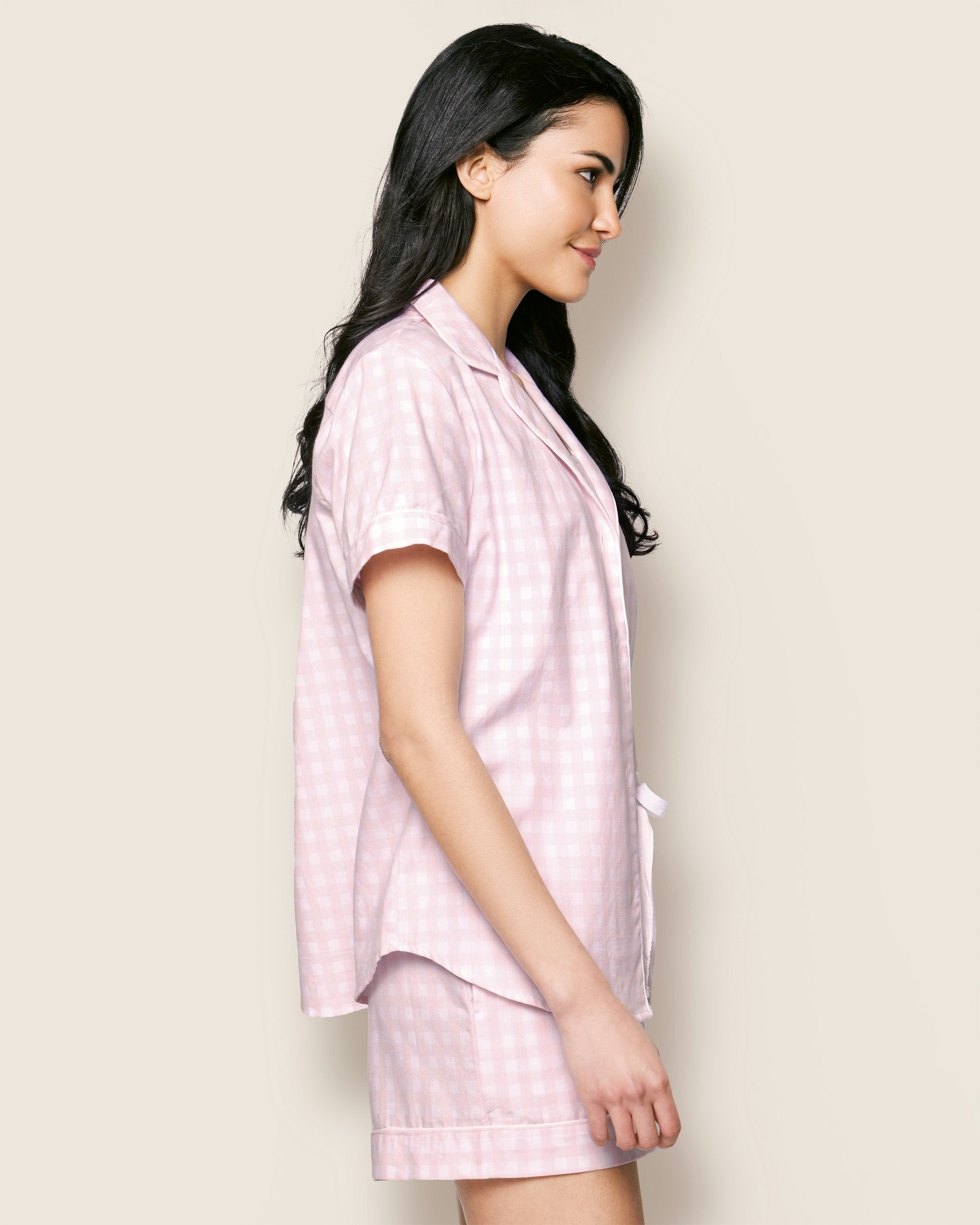 Women's Twill Short Sleeve Short Set in Royal Blue Gingham