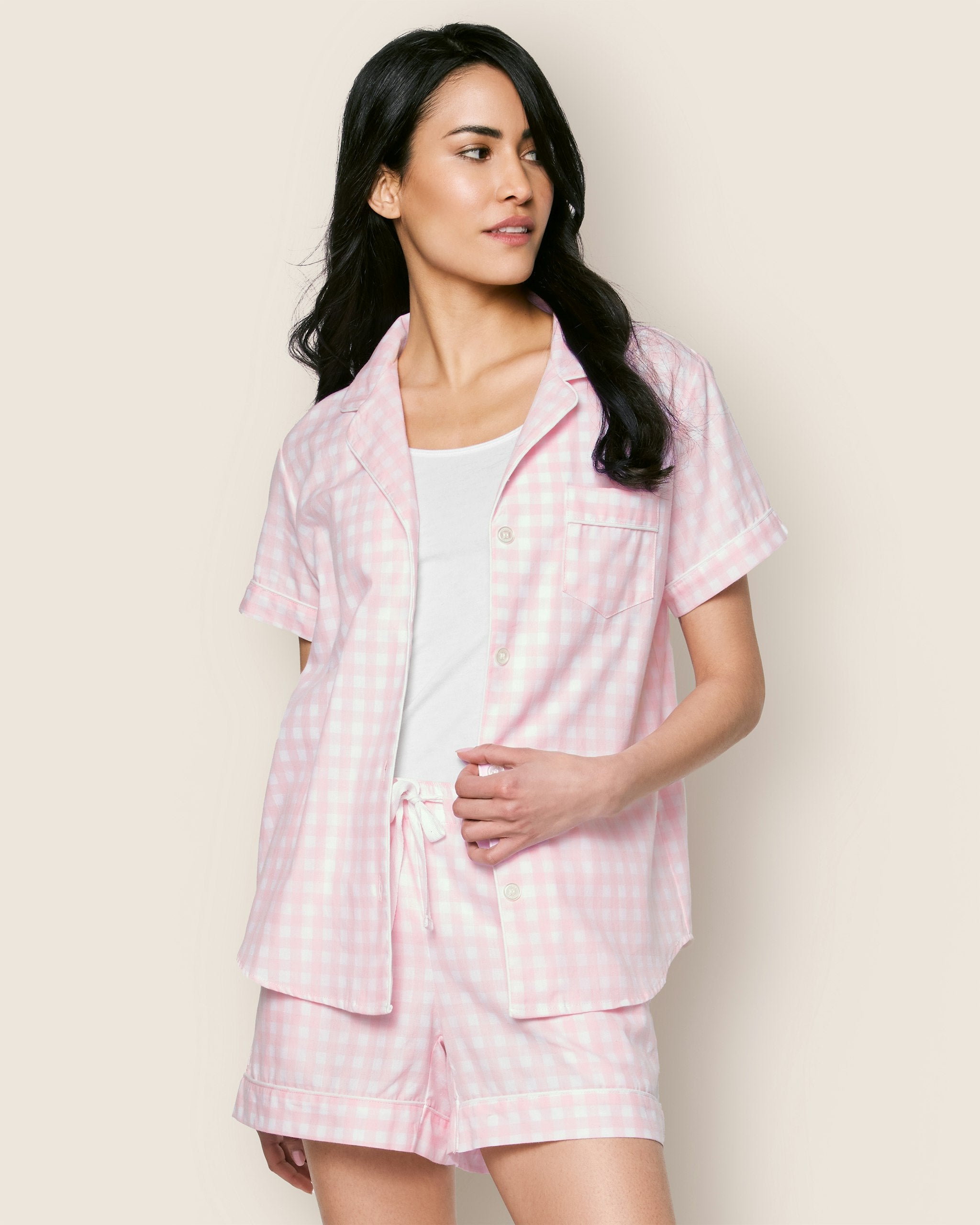 Women's Twill Short Sleeve Short Set in Royal Blue Gingham