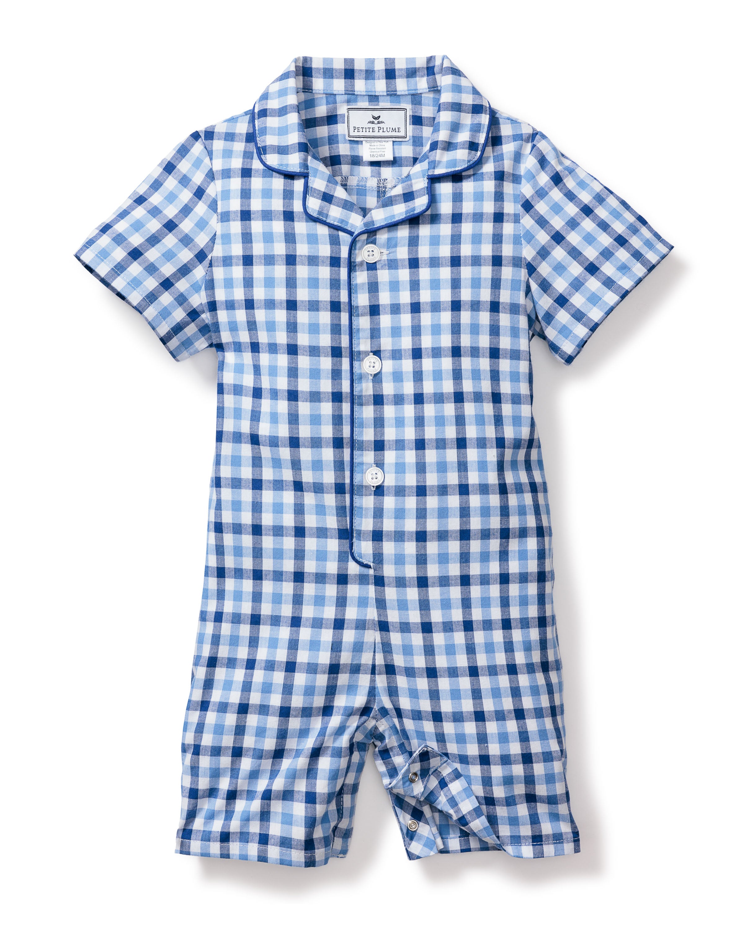 Baby's Twill Summer Romper in Navy Gingham