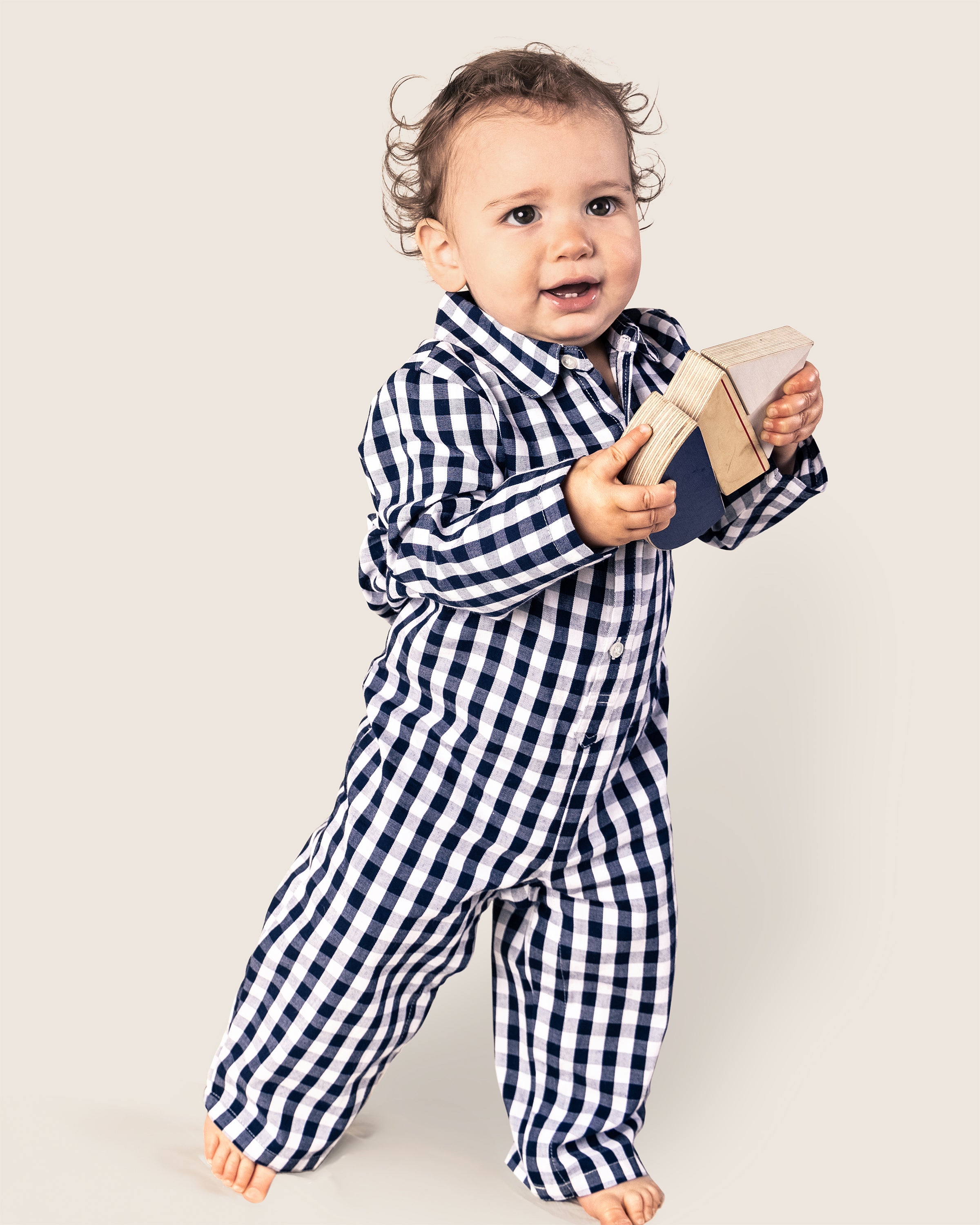 Baby's Twill Winter Romper in Navy Gingham