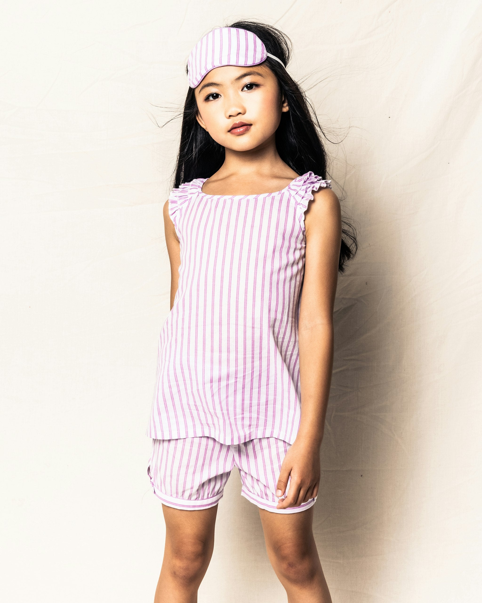 Girl's Twill Amelie Short Set in Lavender French Ticking
