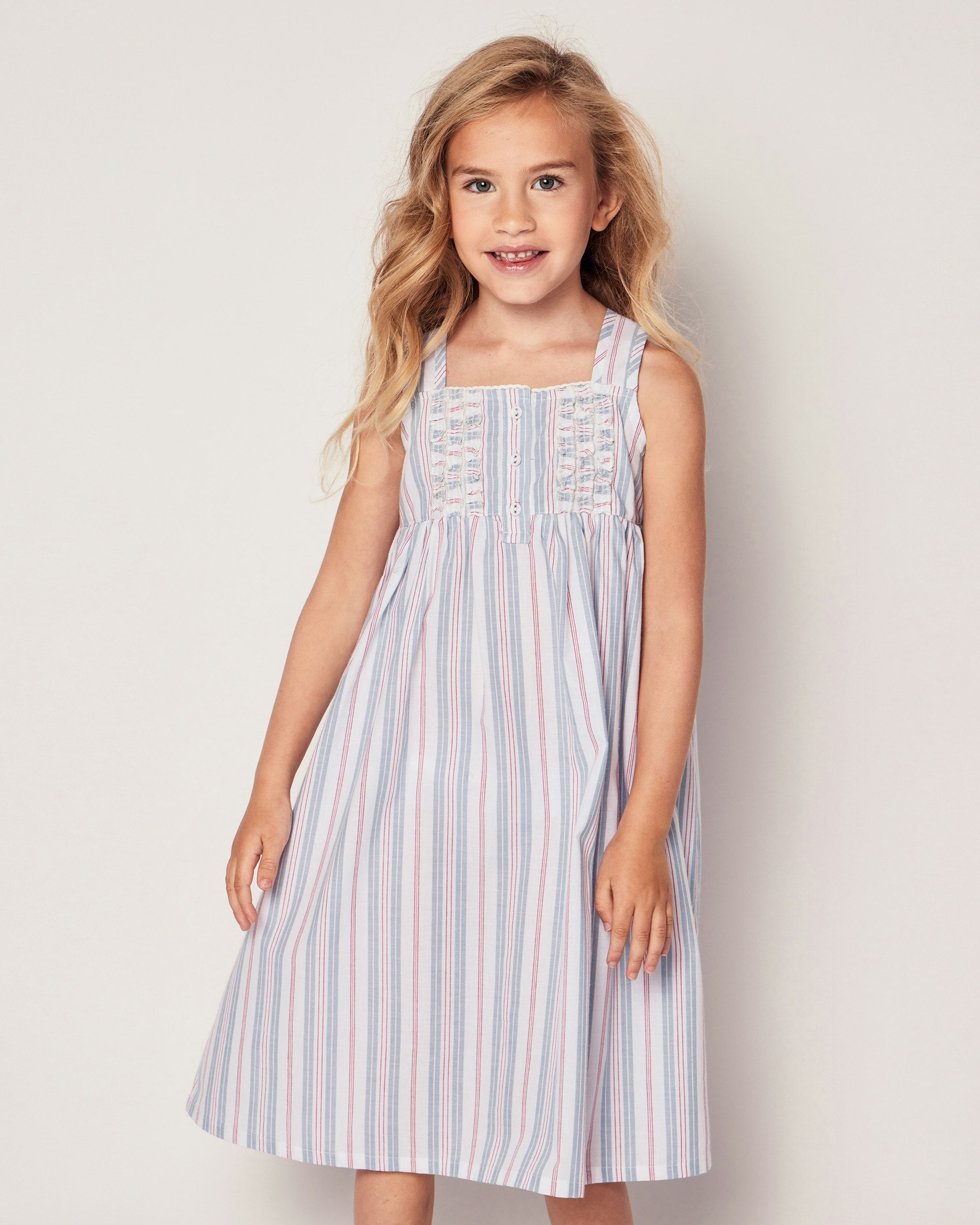 Girl's Twill Charlotte Nightgown in Lavender French Ticking