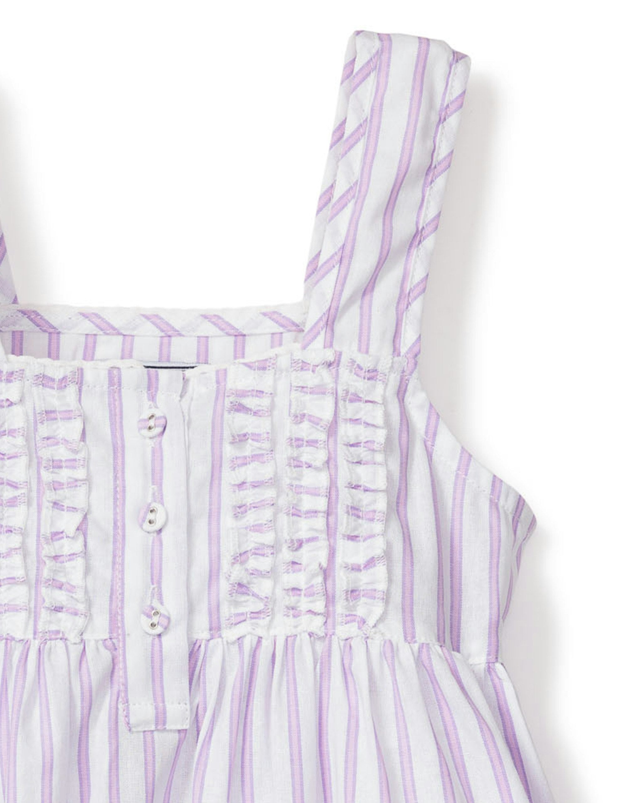 Girl's Twill Charlotte Nightgown in Lavender French Ticking