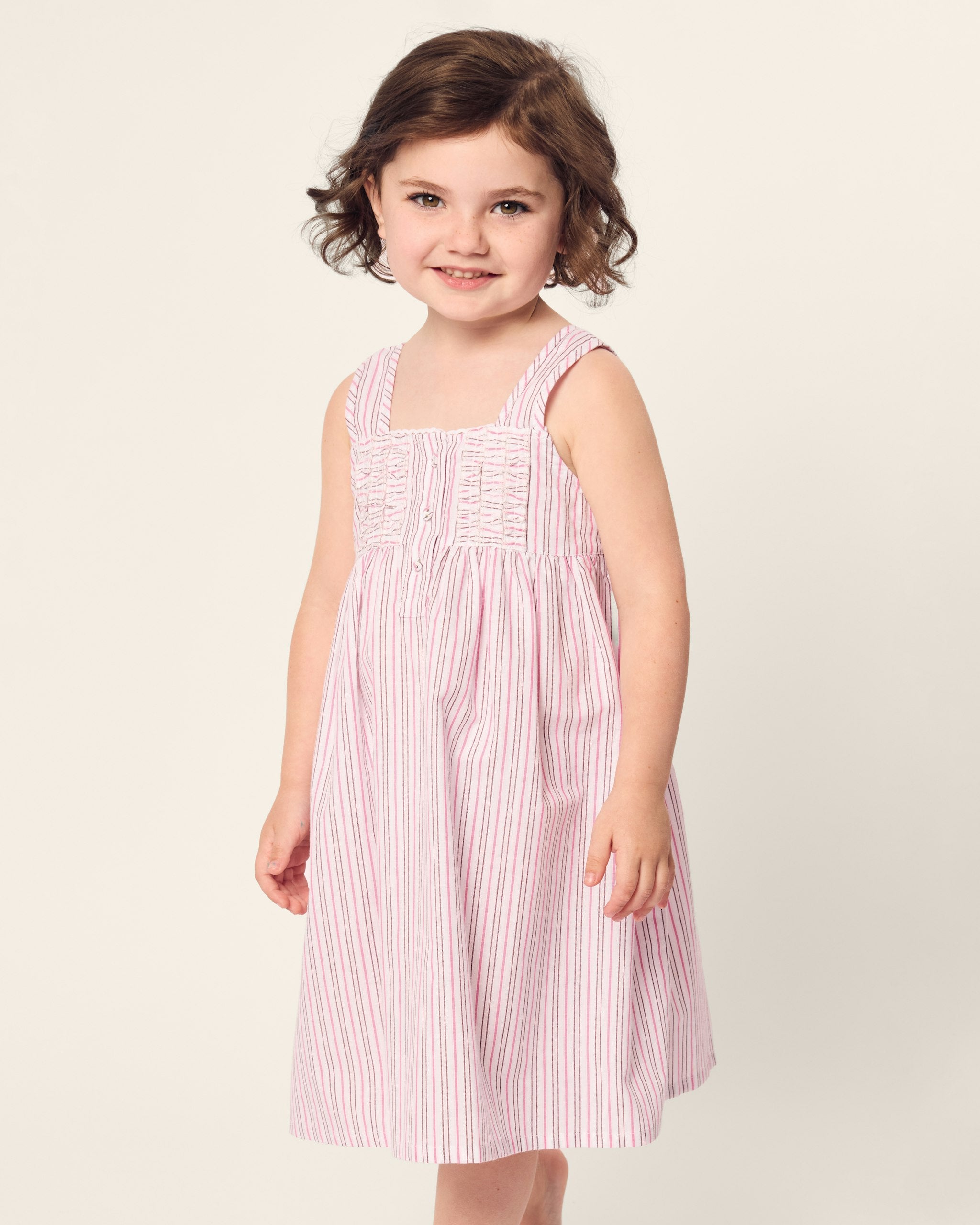 Girl's Twill Charlotte Nightgown in Lavender French Ticking