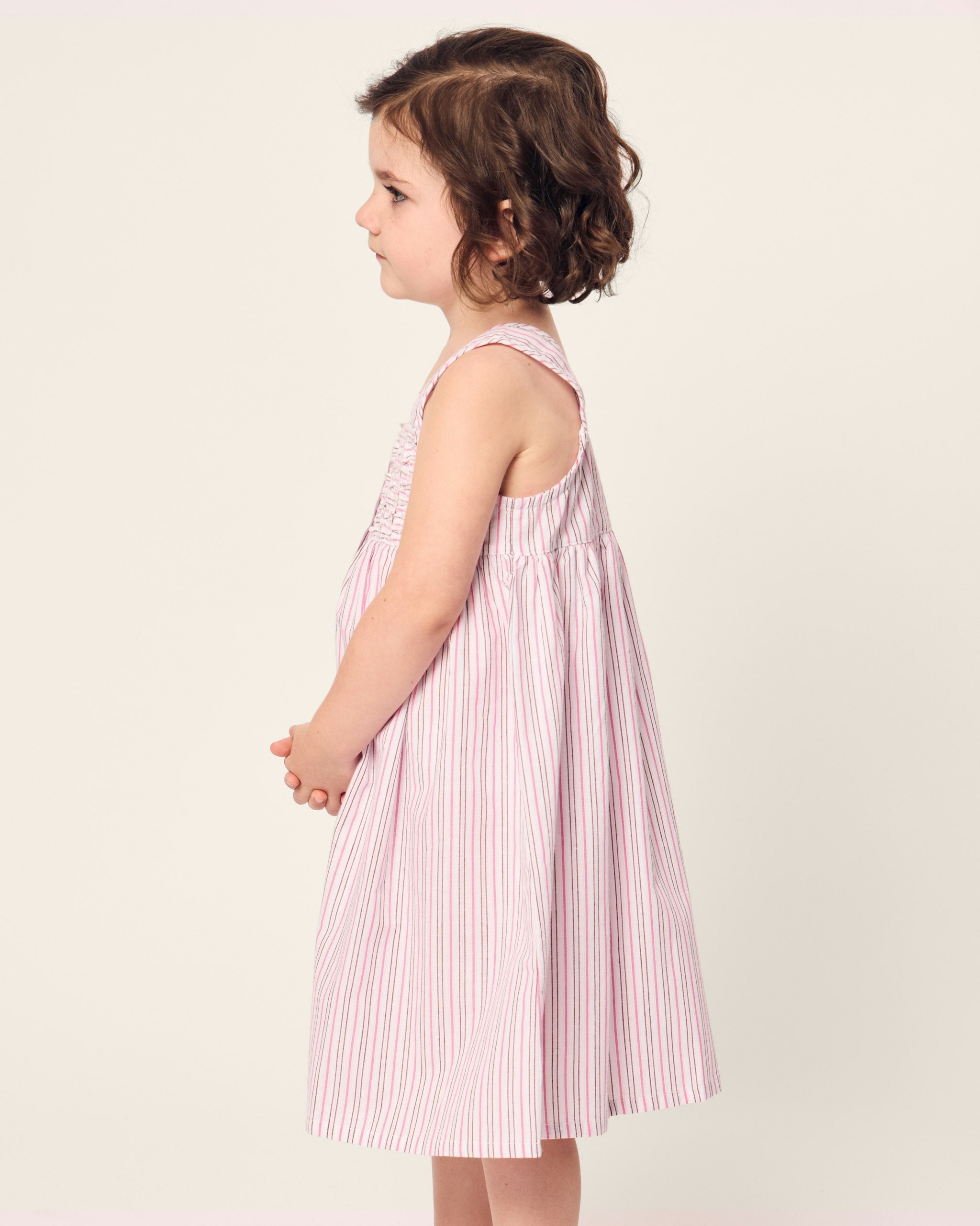 Girl's Twill Charlotte Nightgown in Lavender French Ticking