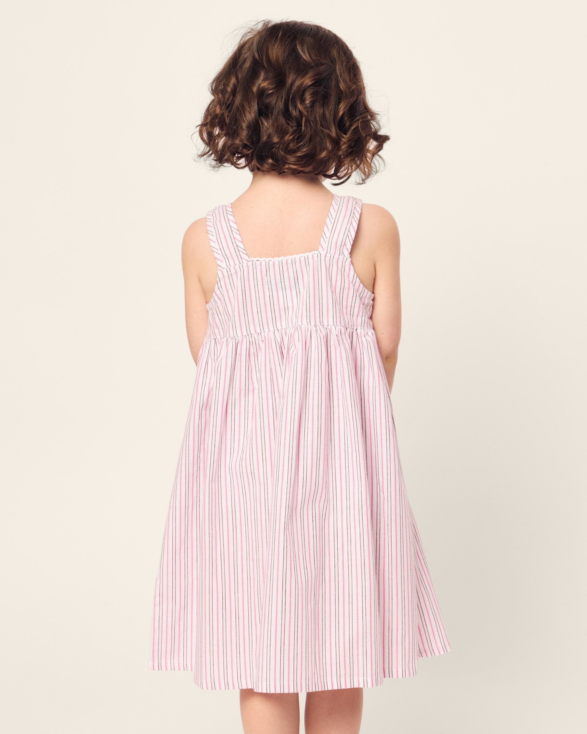Girl's Twill Charlotte Nightgown in Lavender French Ticking