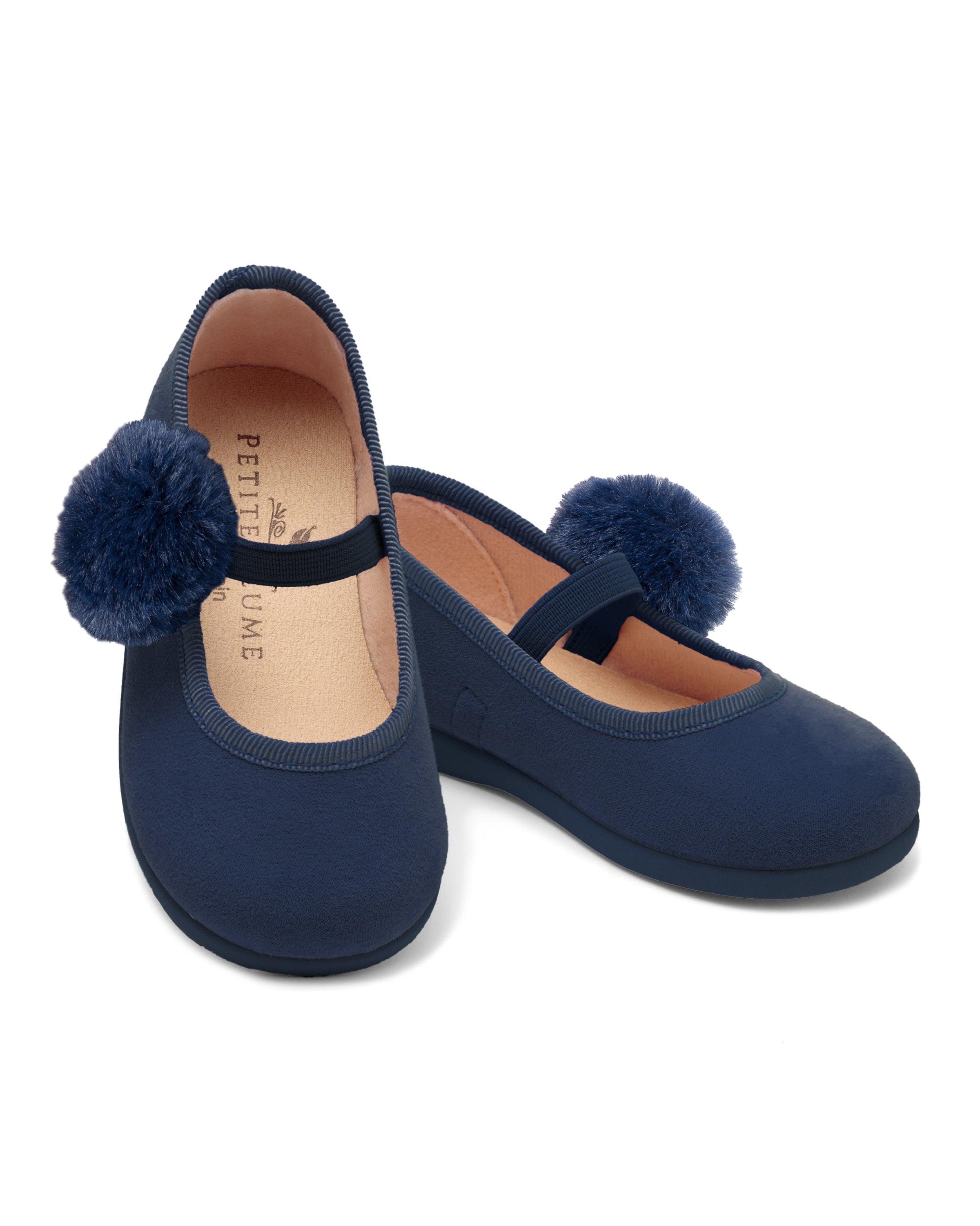 Kid's Delphine Slipper in Navy Suede with a Festive Pom