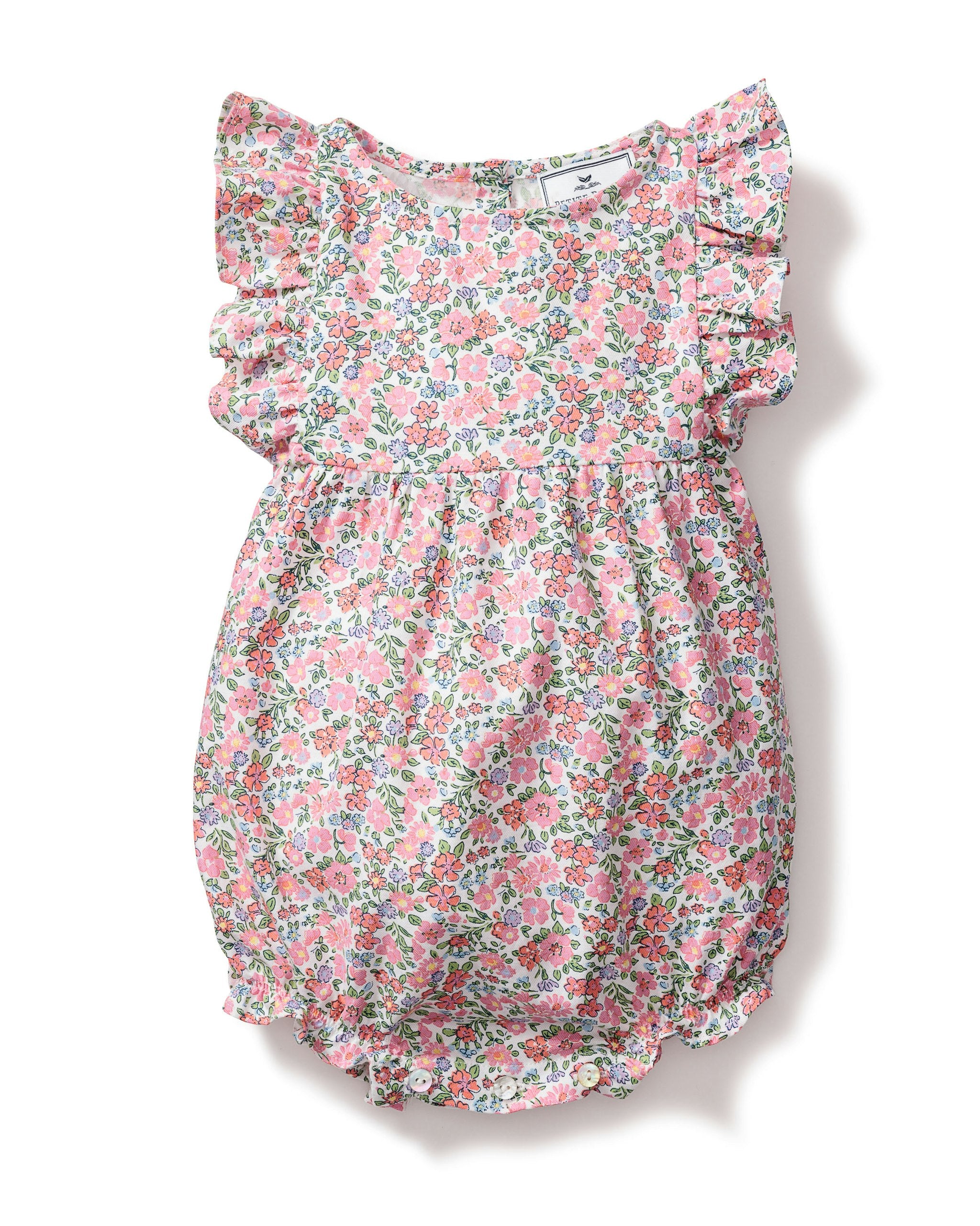 Baby Twill Ruffled Romper in Fleurs de Rose
