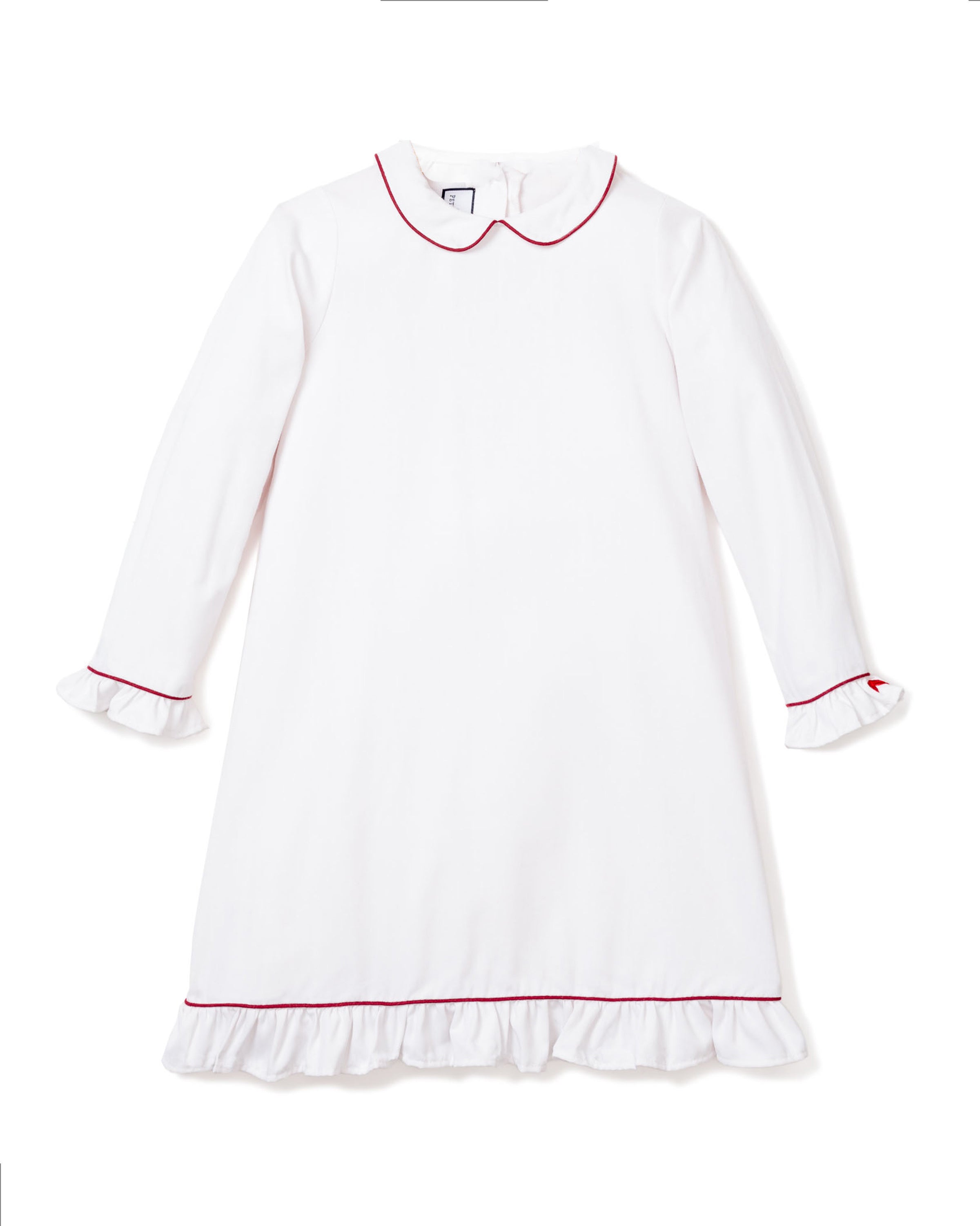 Girl's White Sophia Nightgown with Red Piping