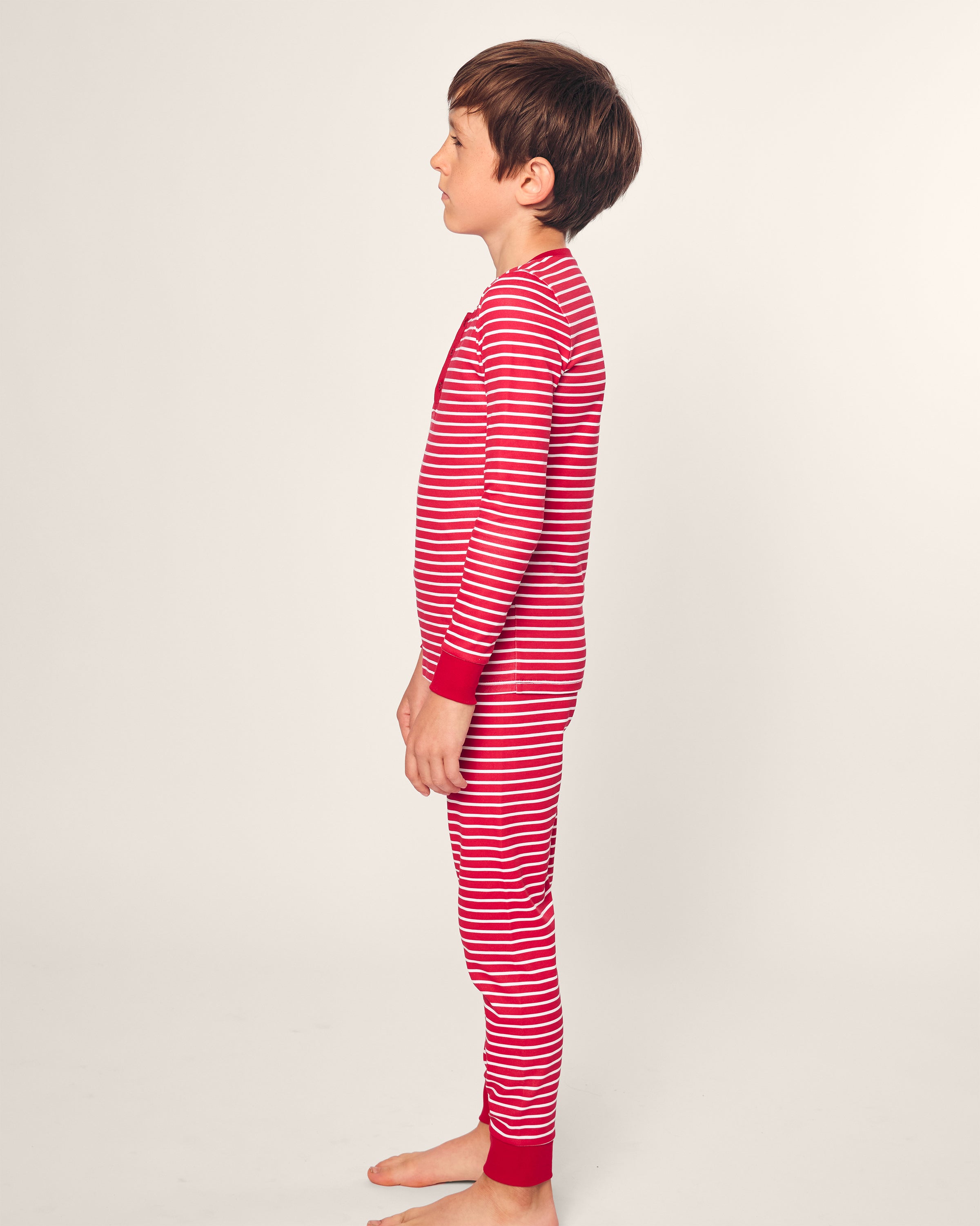 Kid's Pima Snug Fit Pajama Set in Red Stripe
