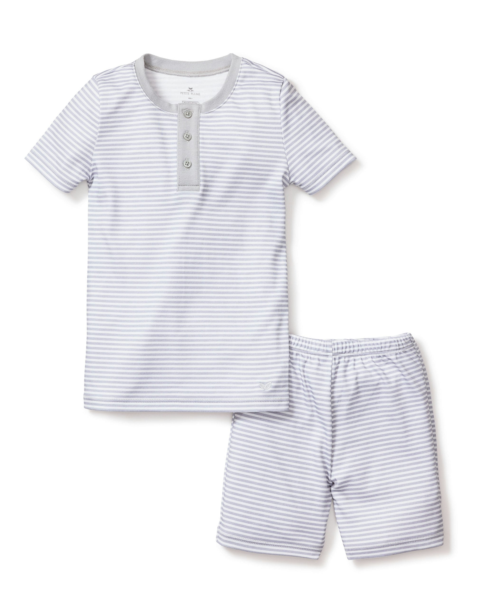 Kid's Pima Snug Fit Short Set in Grey Stripes