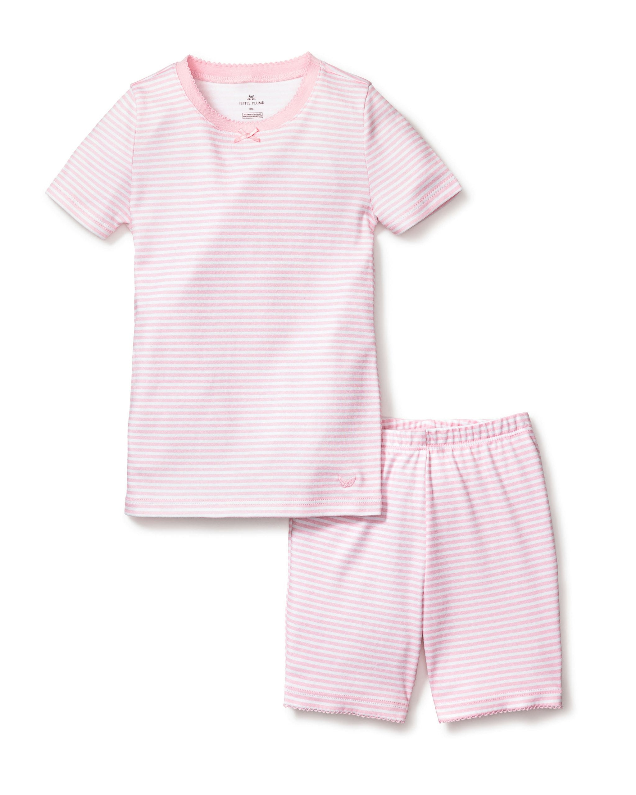 Kid's Pima Snug Fit Short Set in Pink Stripes