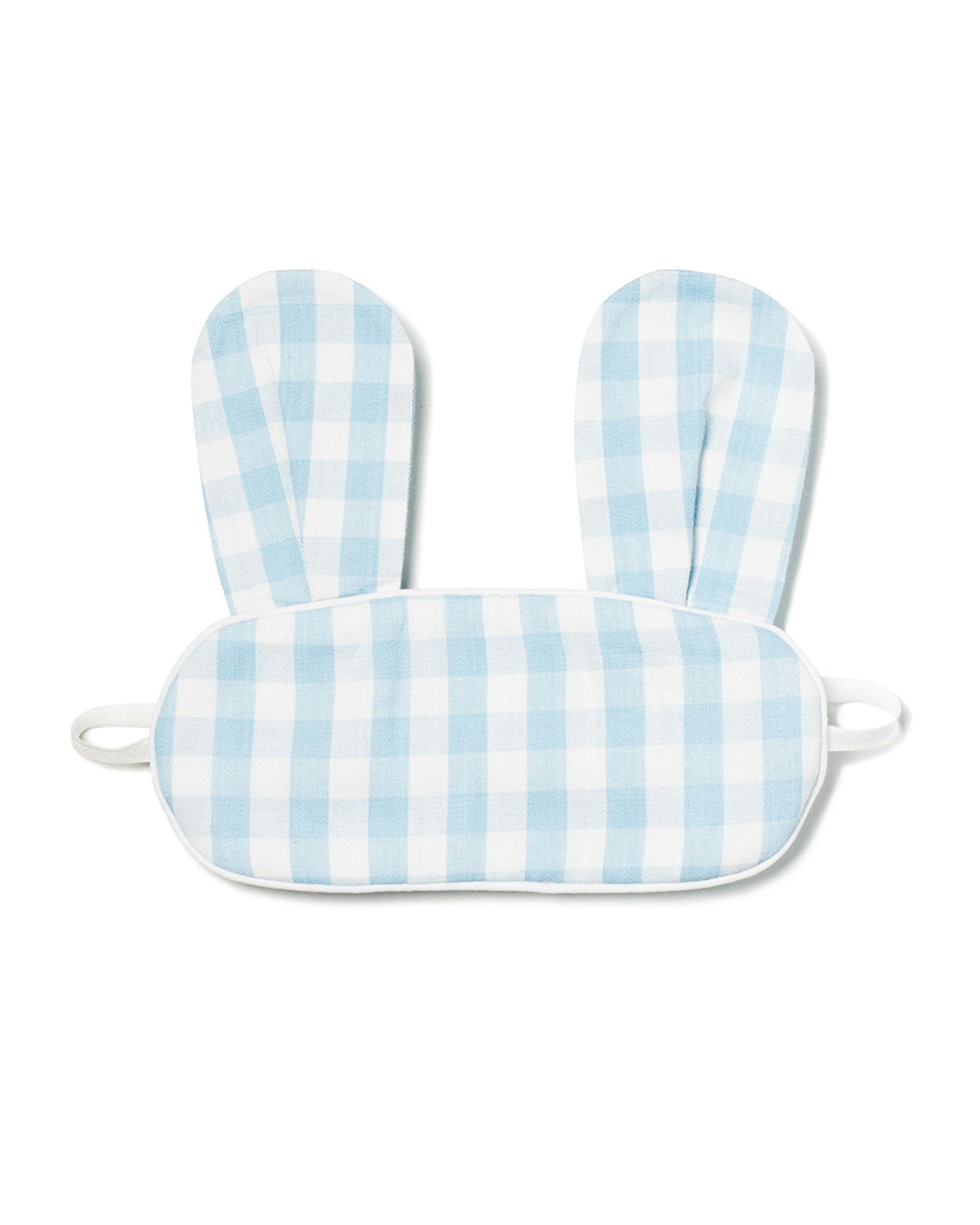 Kid's Twill Bunny Sleep Mask in Light Blue Gingham
