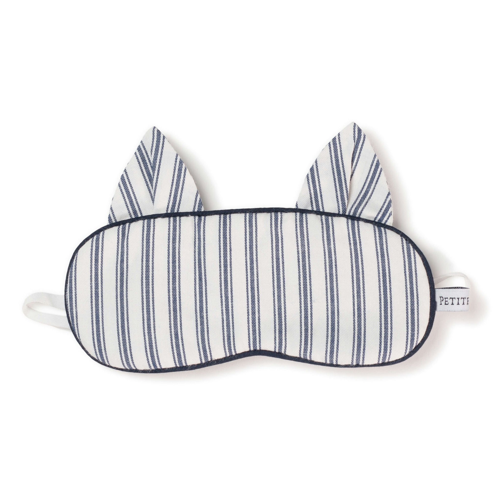 Kid's Twill Kitty Sleep Mask in Navy French Ticking