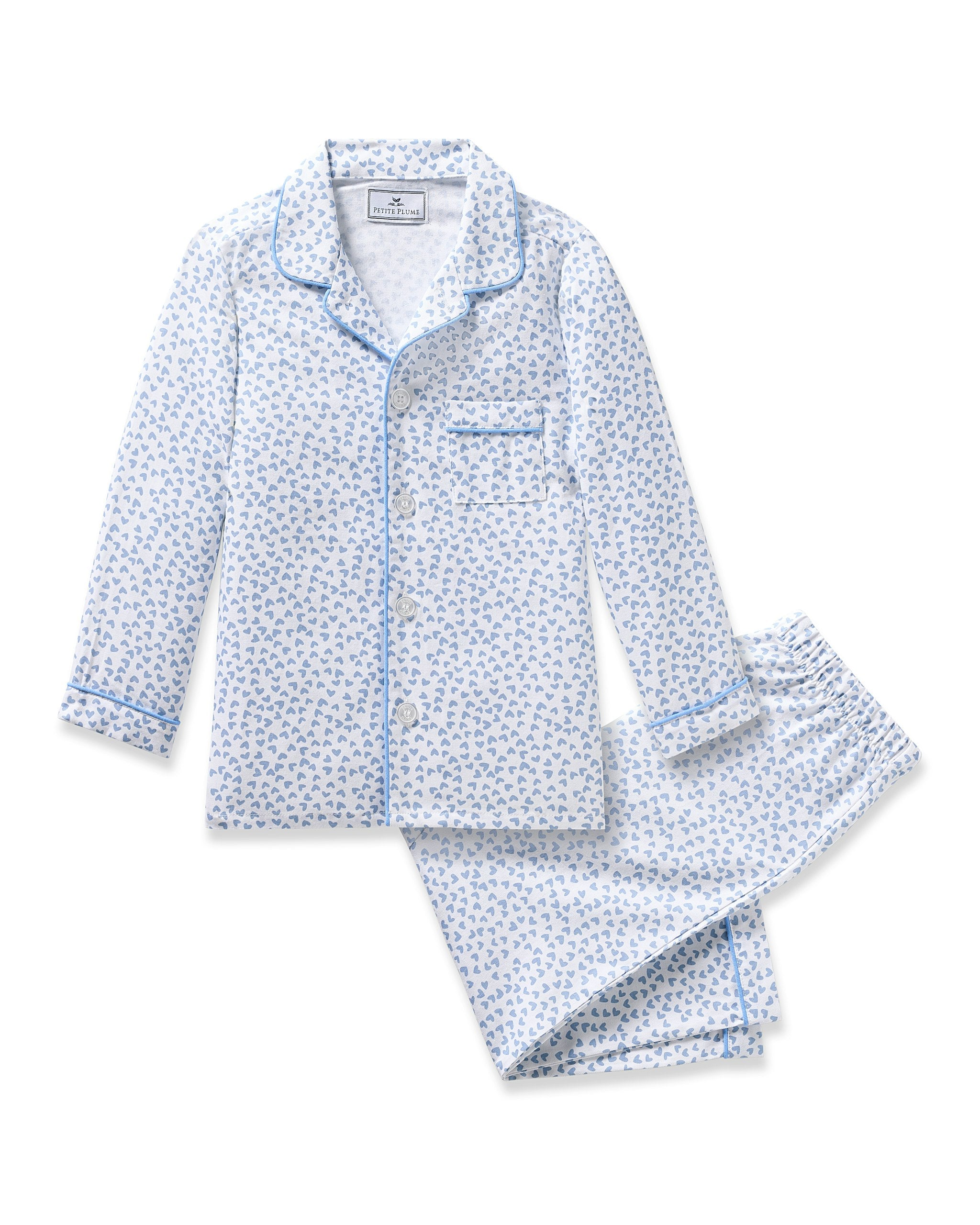 Kid's Twill Pajama Set in Bluehearts