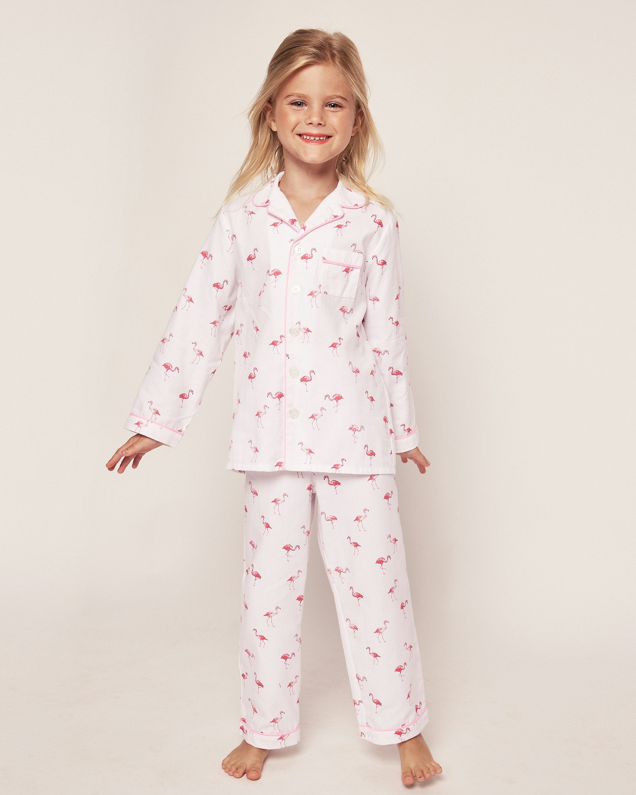 Kid's Twill Pajama Set in Flamingos