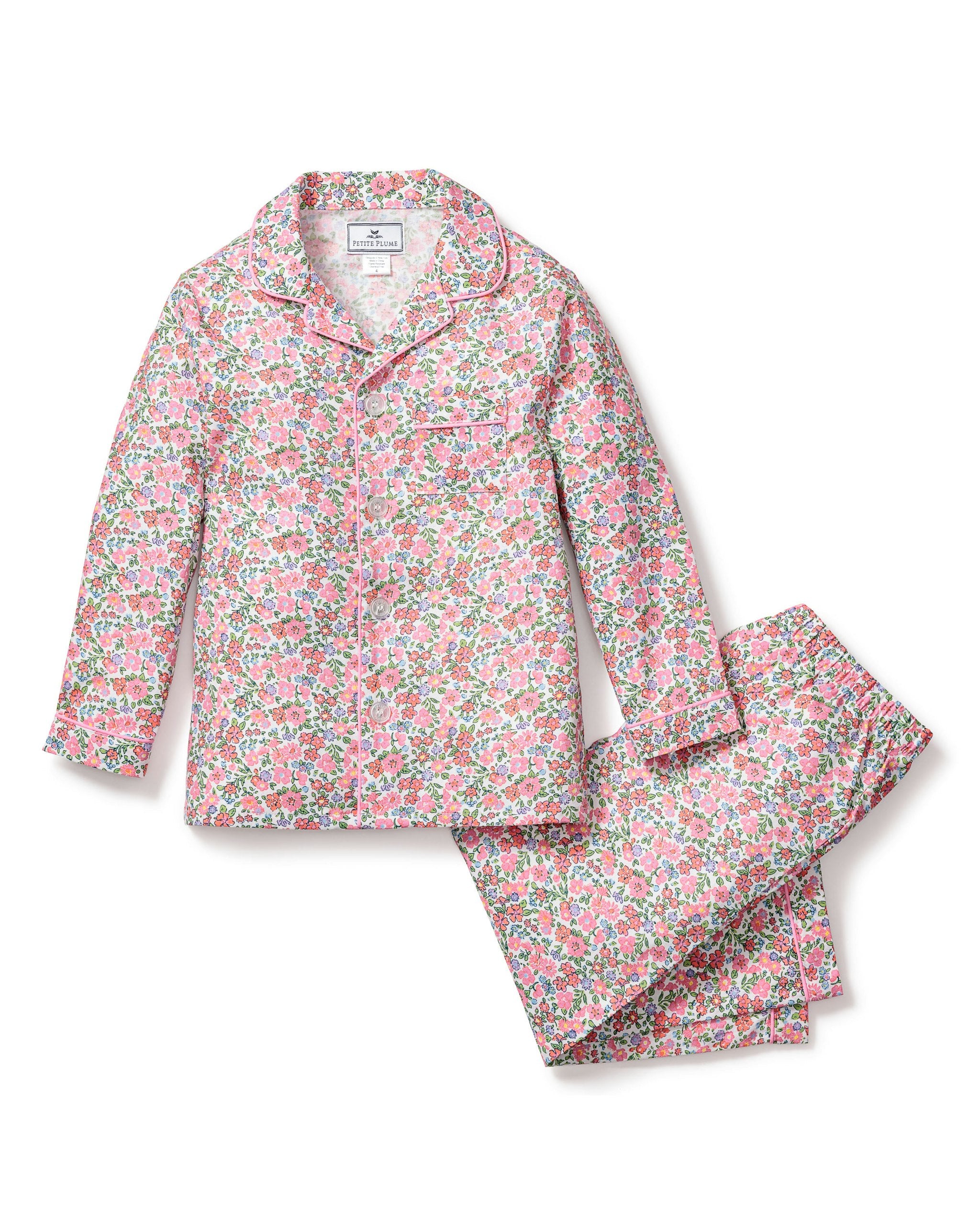 Kid's Twill Pajama Set in Fleurs de Rose