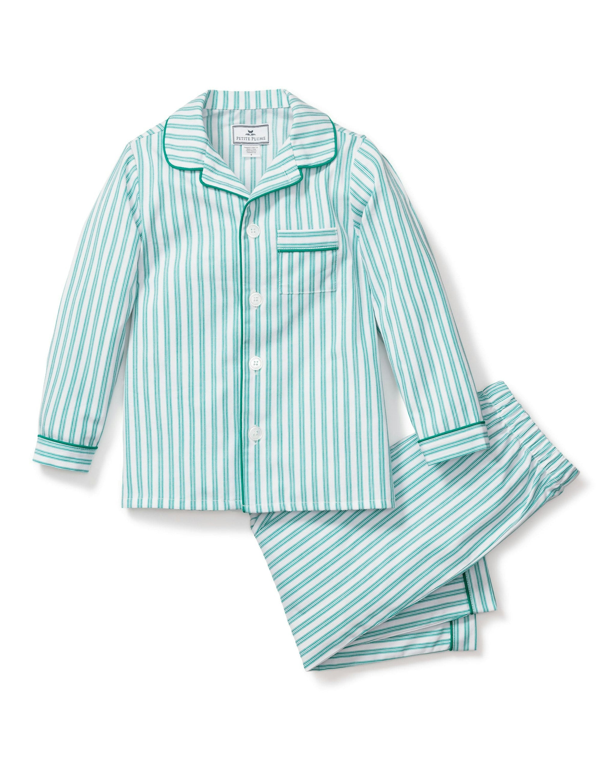 Kid's Twill Pajama Set in Navy French Ticking