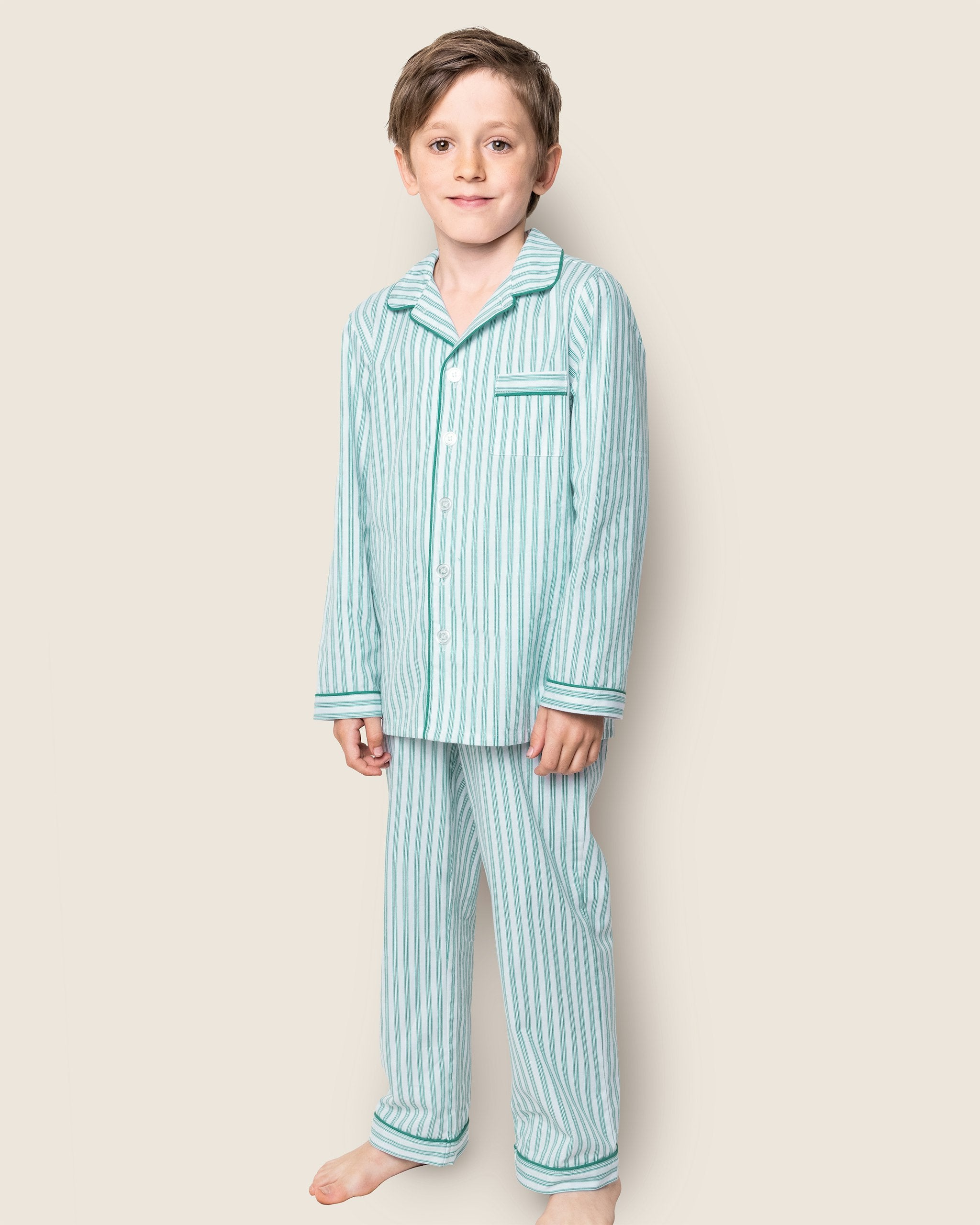 Kid's Twill Pajama Set in Navy French Ticking