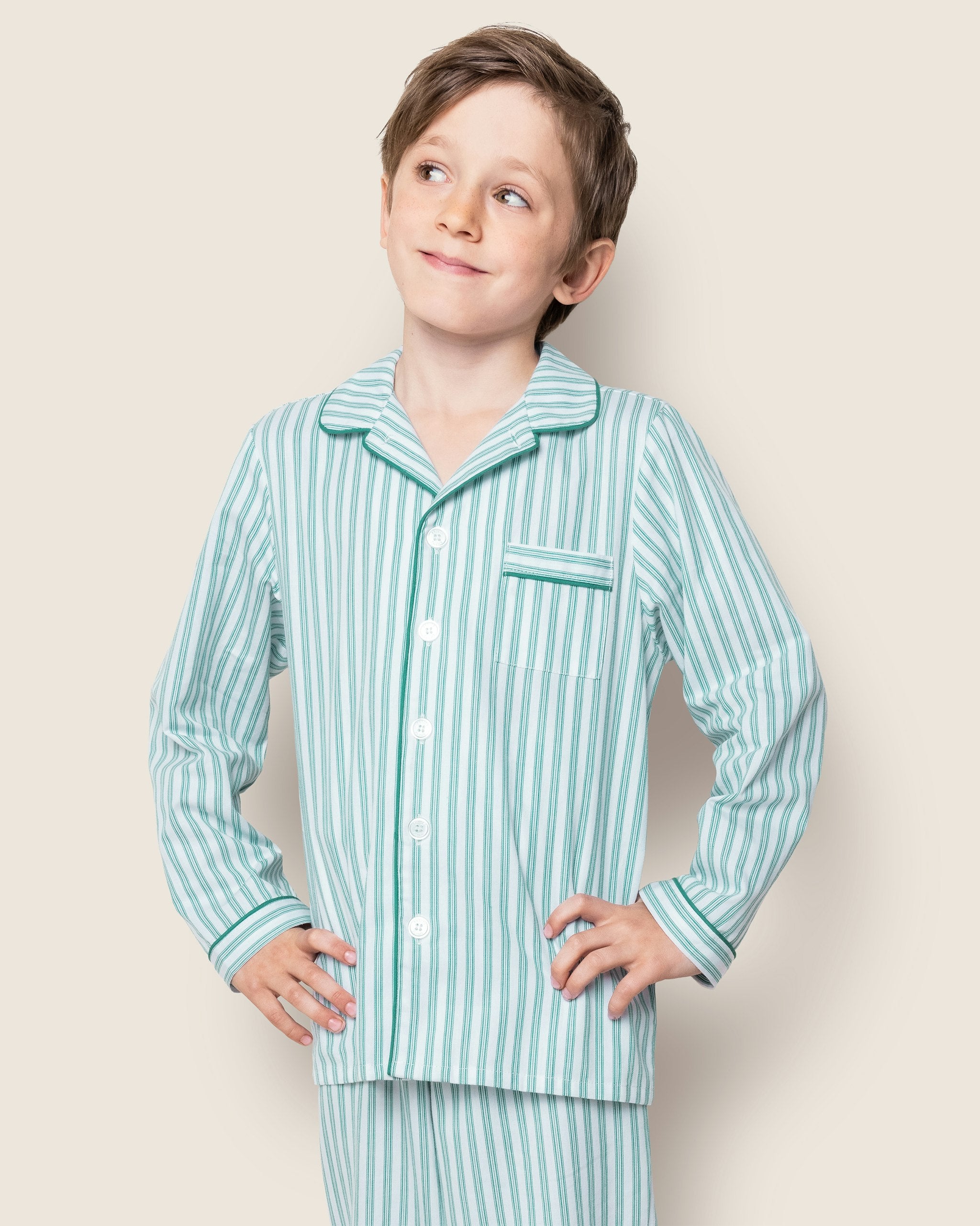 Kid's Twill Pajama Set in Navy French Ticking