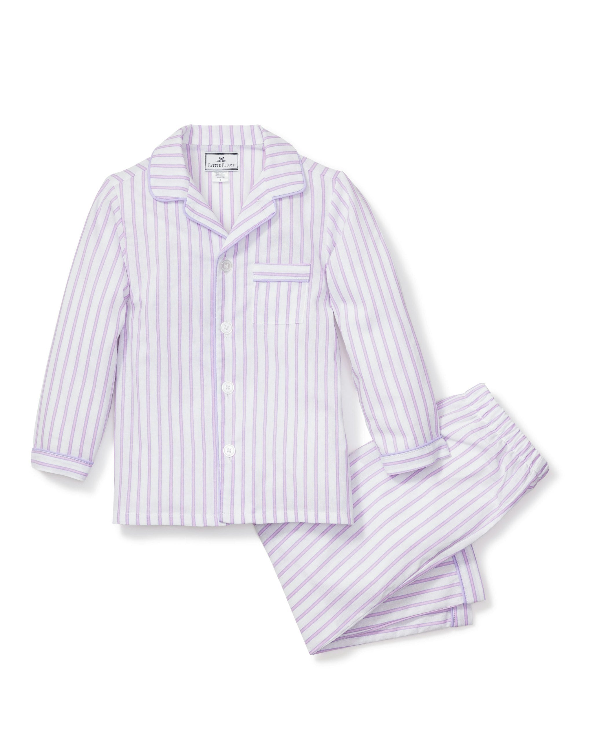 Kid's Twill Pajama Set in Navy French Ticking