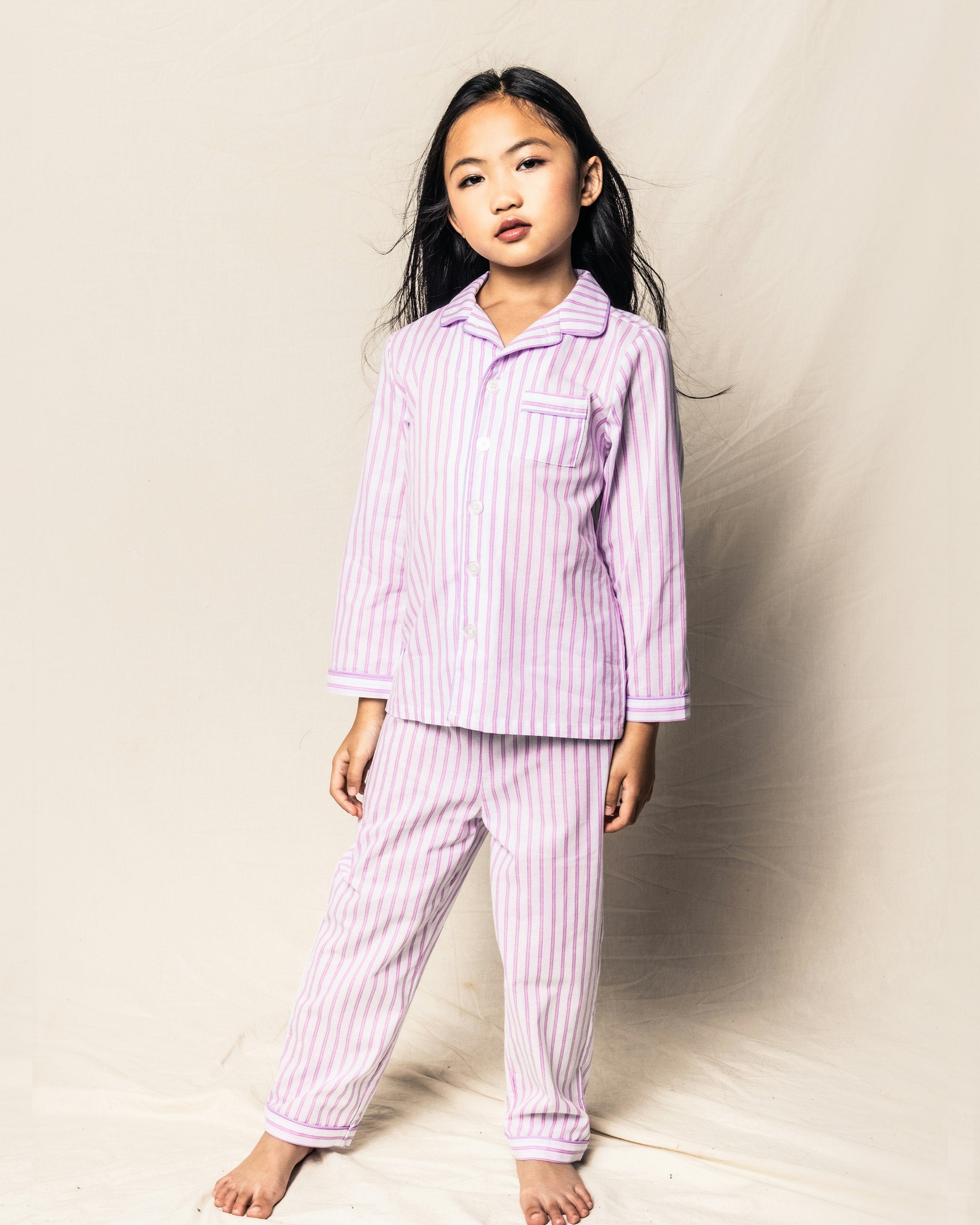 Kid's Twill Pajama Set in Navy French Ticking