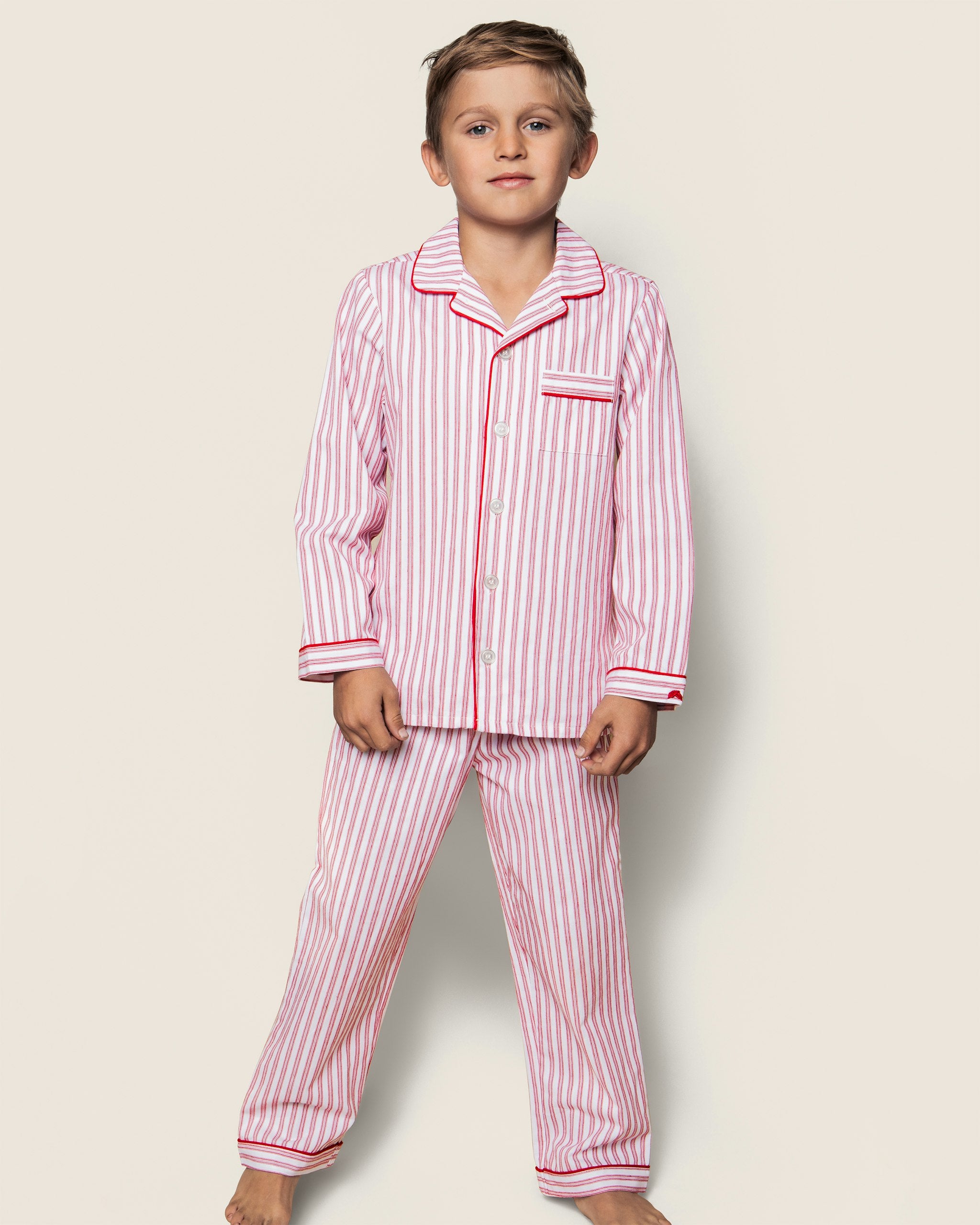 Kid's Twill Pajama Set in Navy French Ticking