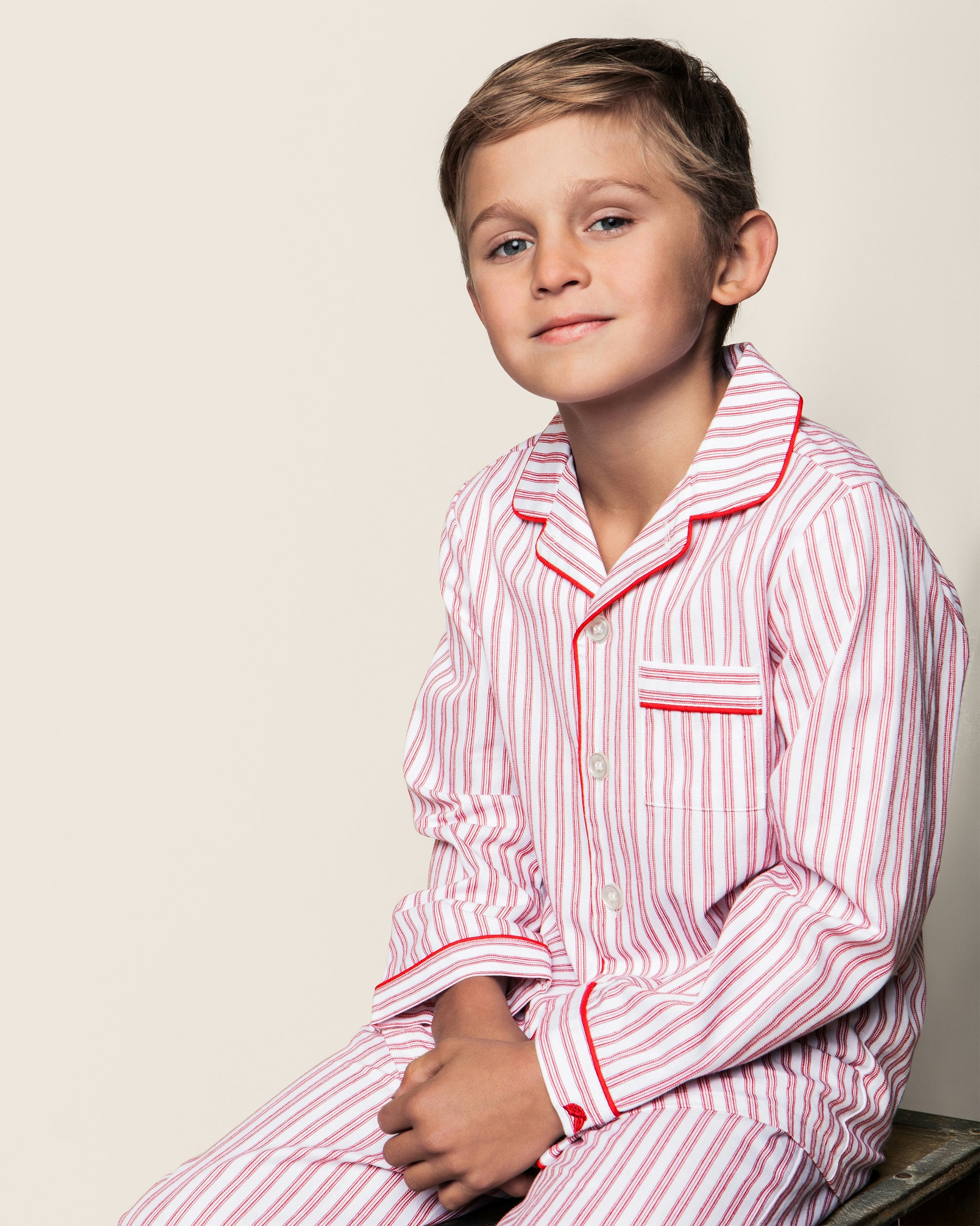 Kid's Twill Pajama Set in Navy French Ticking