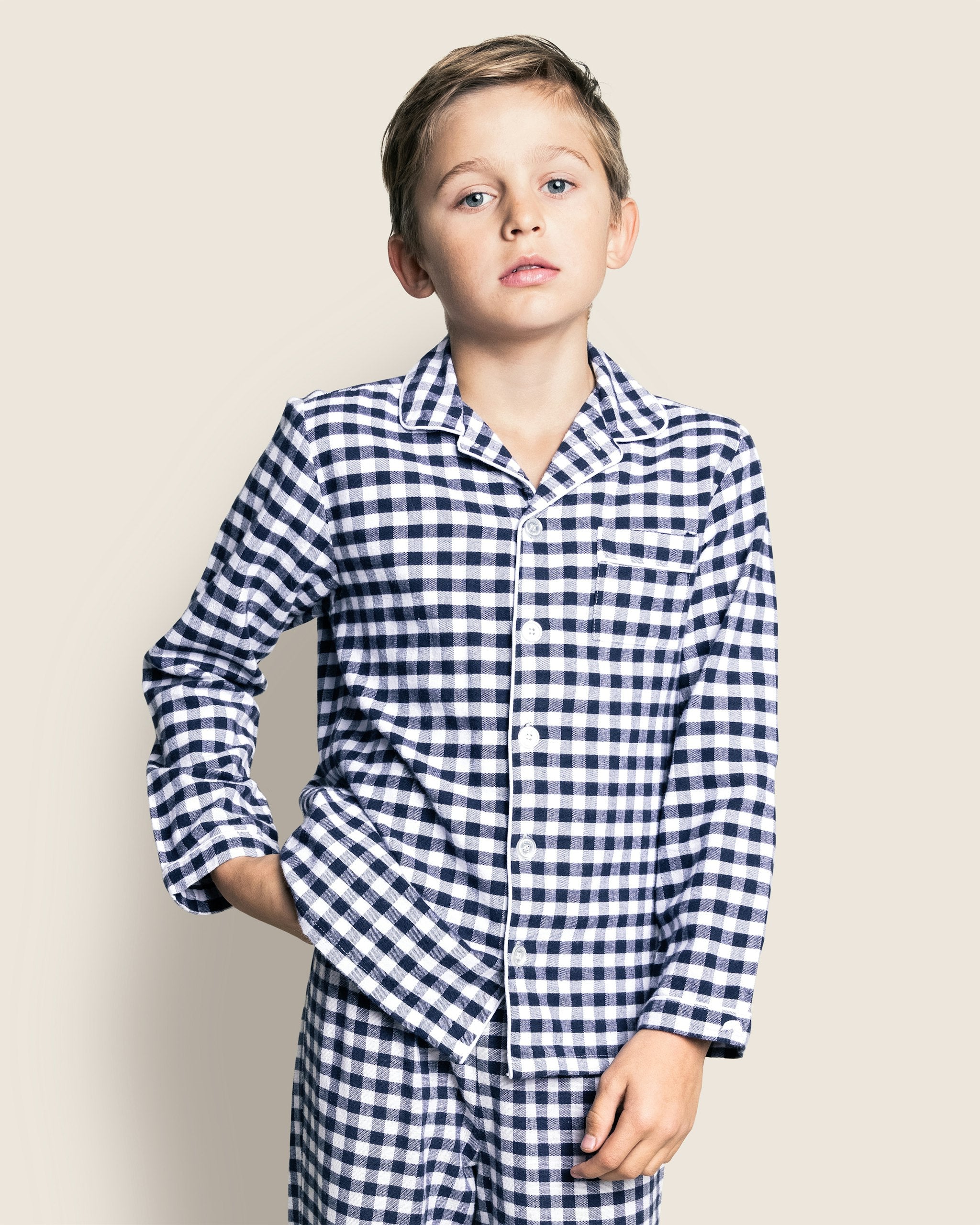 Kid's Twill Pajama Set in Royal Blue Gingham