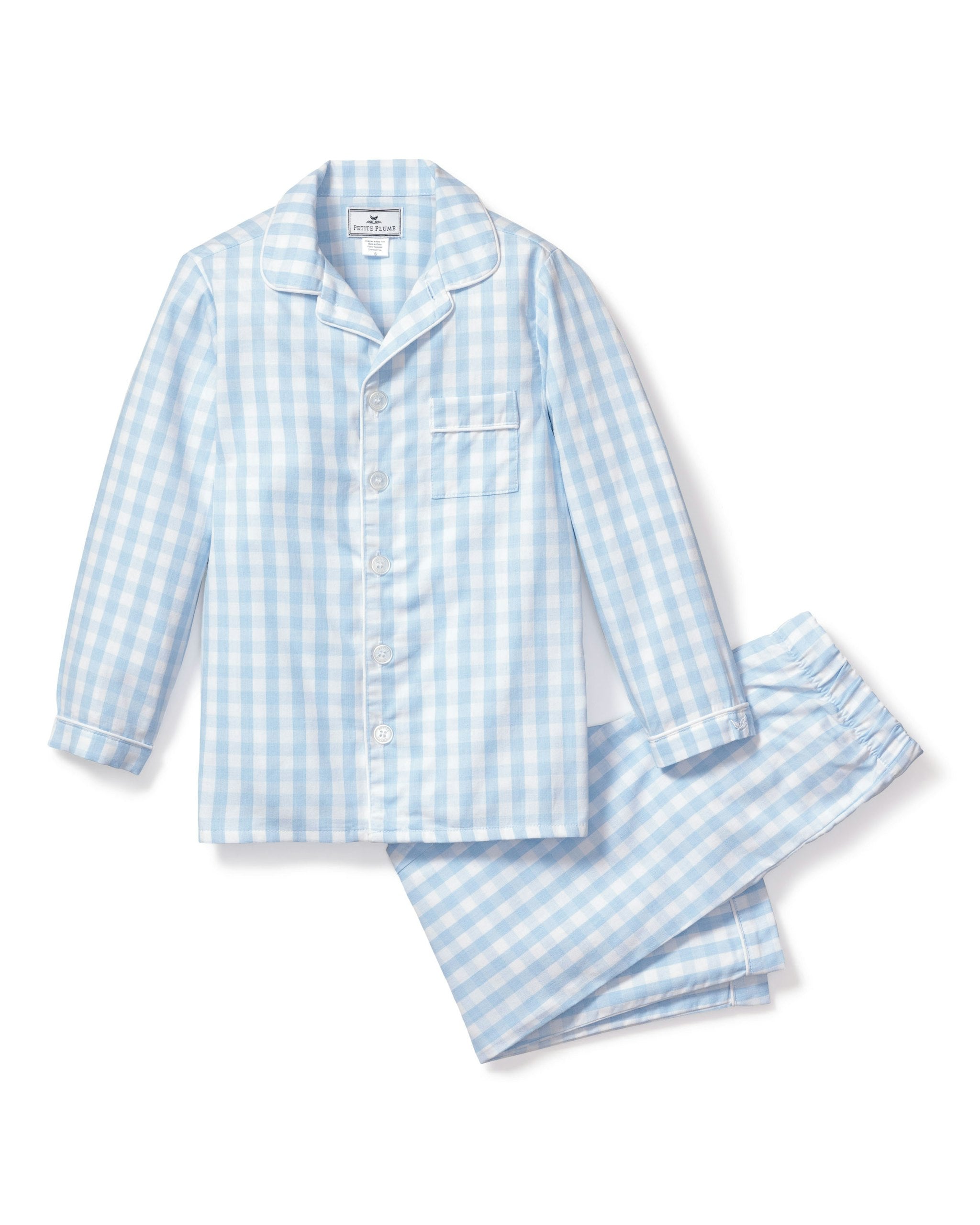 Kid's Twill Pajama Set in Royal Blue Gingham