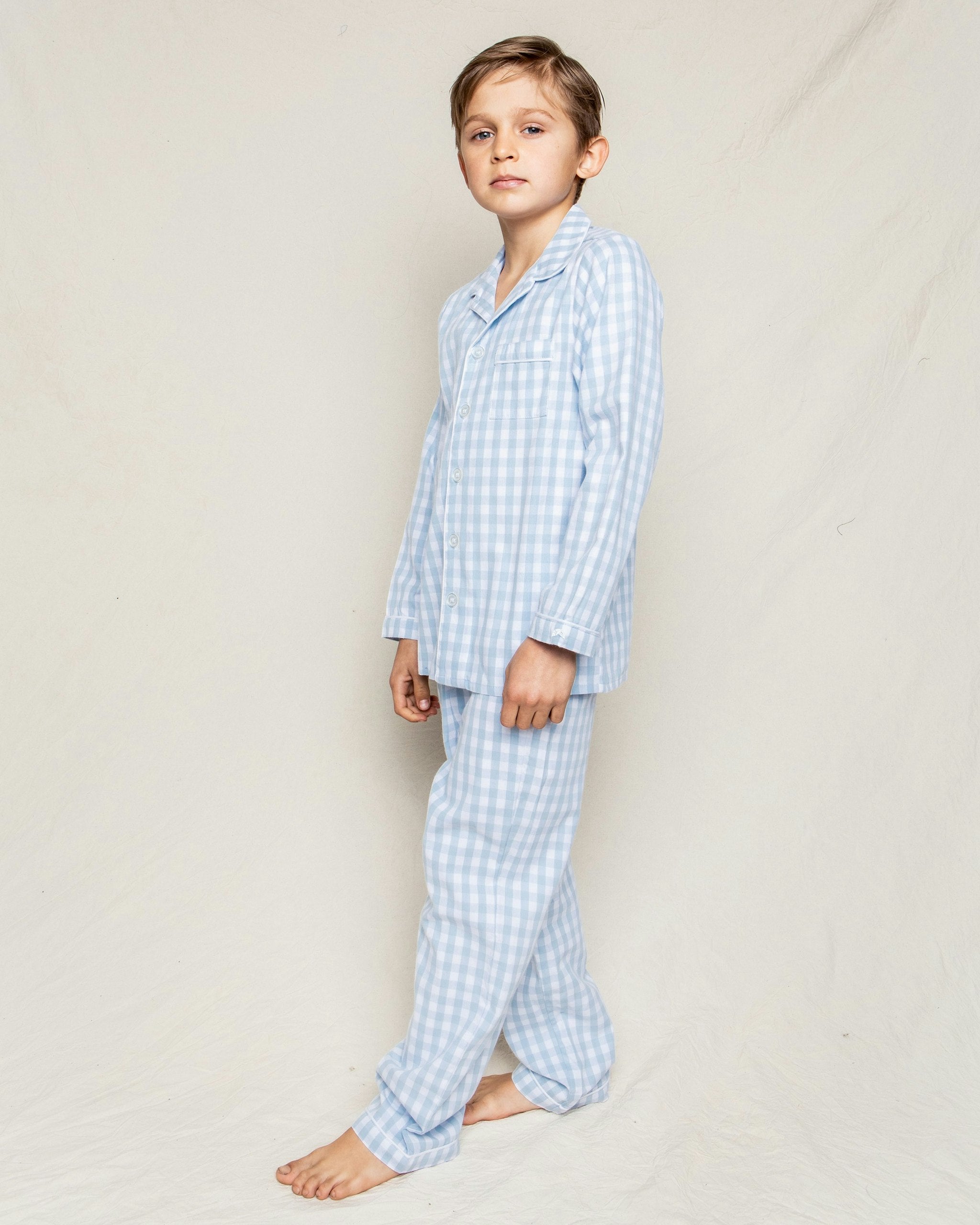 Kid's Twill Pajama Set in Royal Blue Gingham