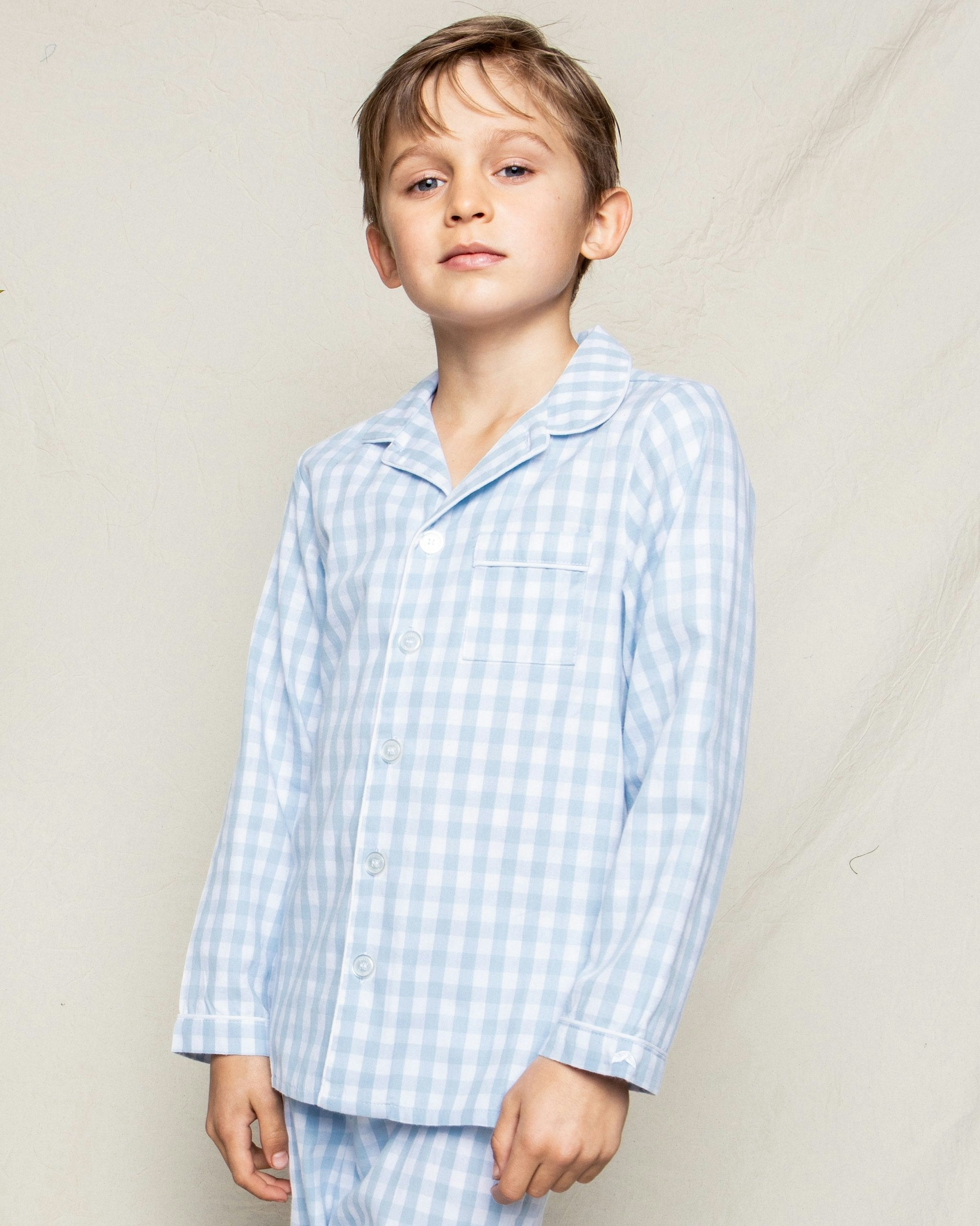 Kid's Twill Pajama Set in Royal Blue Gingham