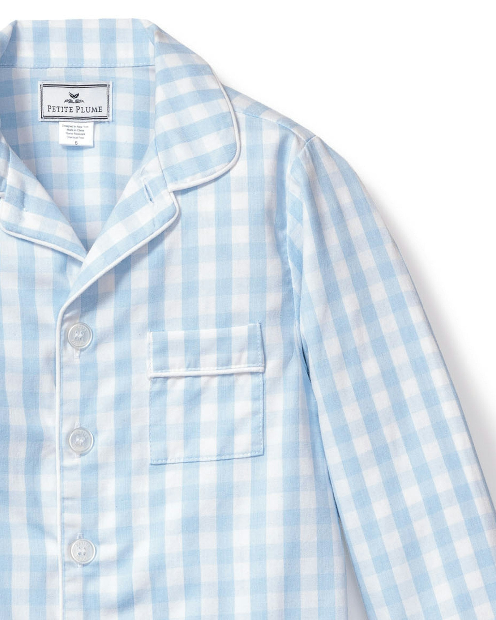 Kid's Twill Pajama Set in Royal Blue Gingham