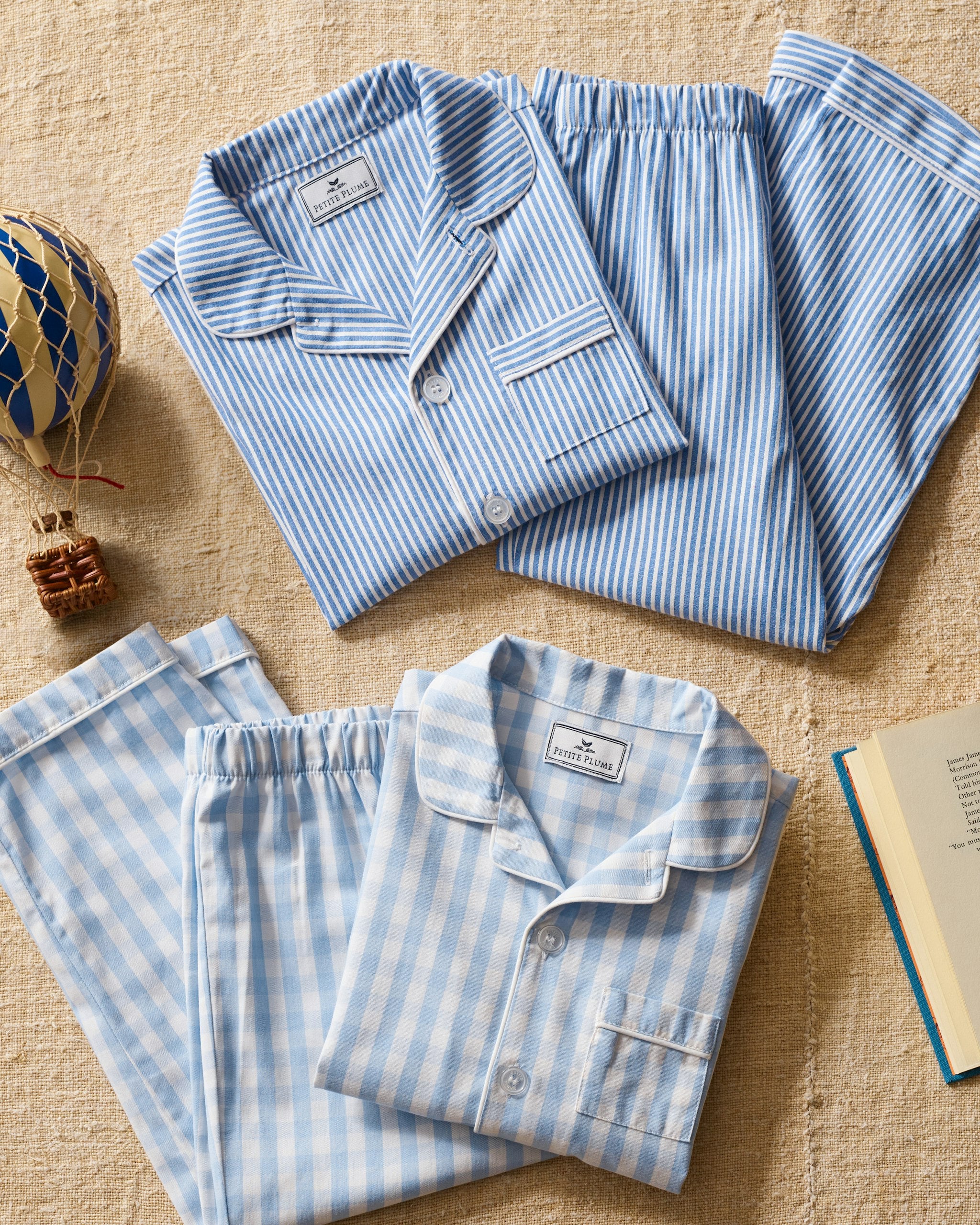 Kid's Twill Pajama Set in Royal Blue Gingham