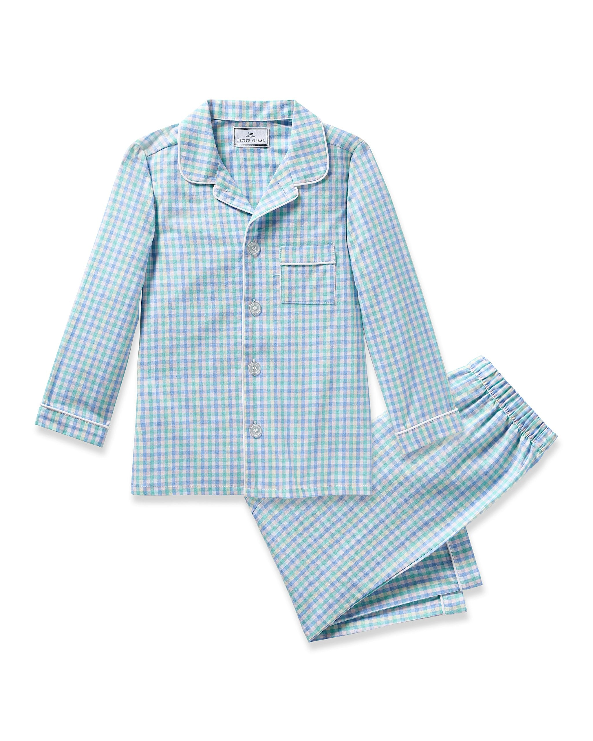 Kid's Twill Pajama Set in Royal Blue Gingham