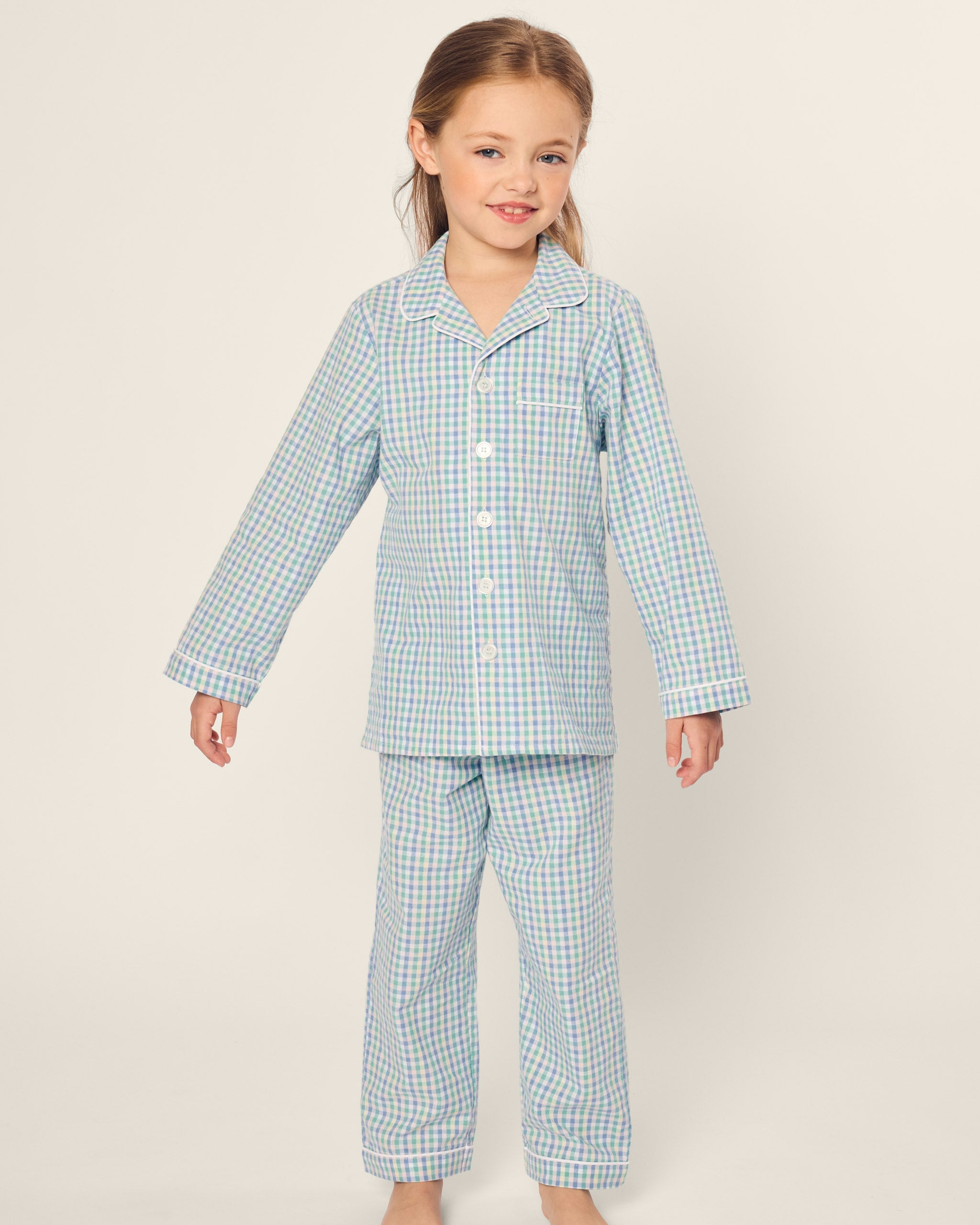Kid's Twill Pajama Set in Royal Blue Gingham