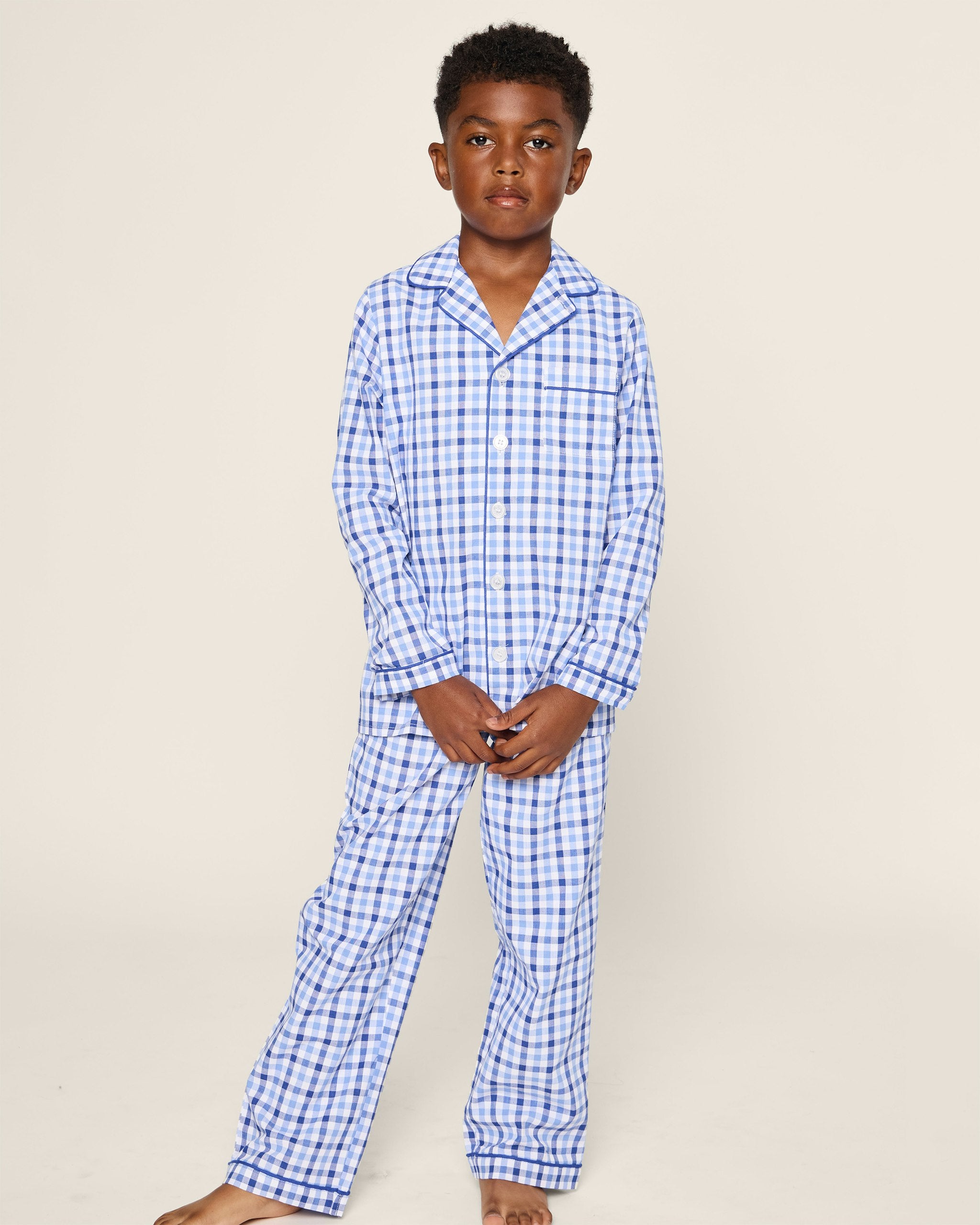 Kid's Twill Pajama Set in Royal Blue Gingham
