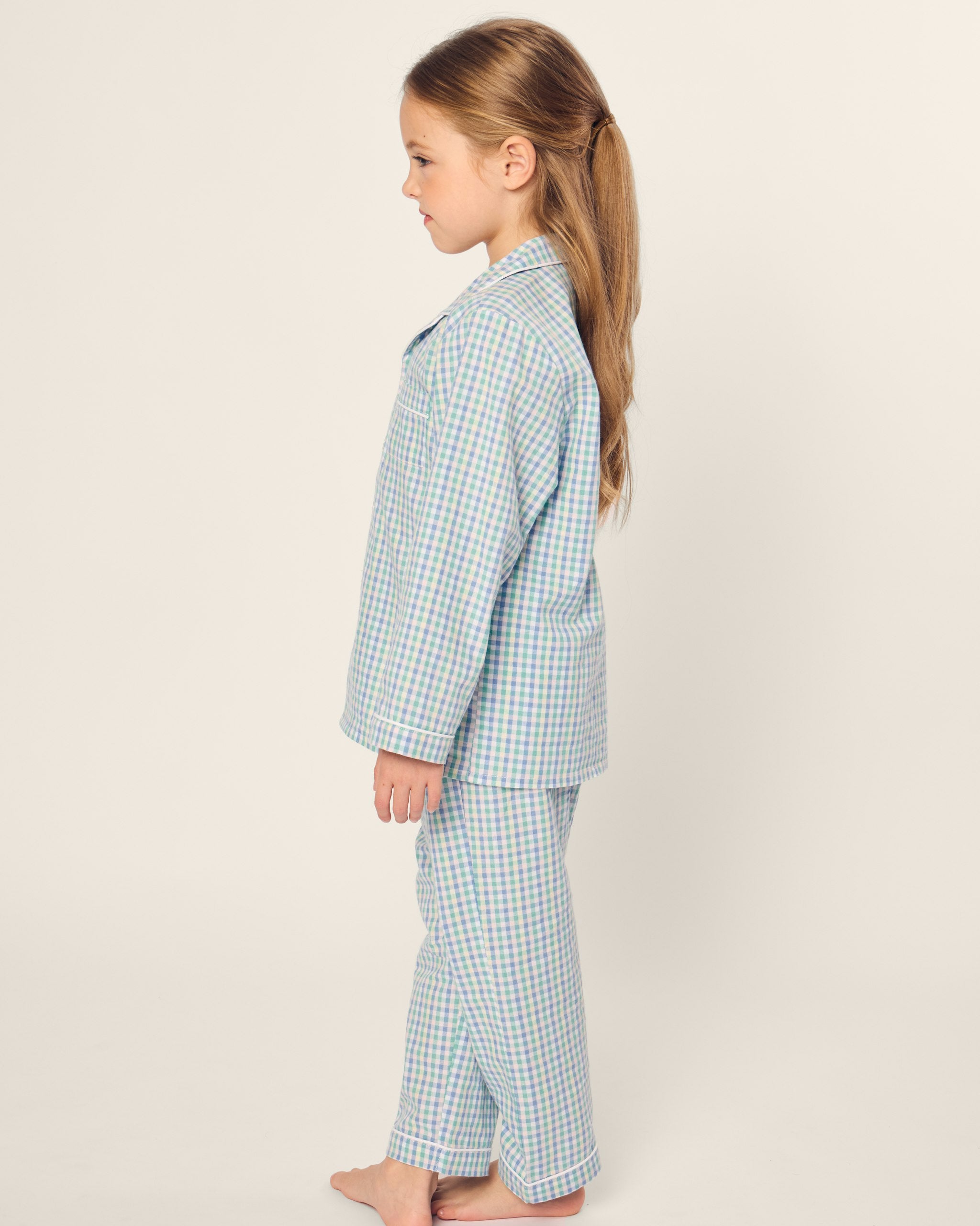 Kid's Twill Pajama Set in Royal Blue Gingham