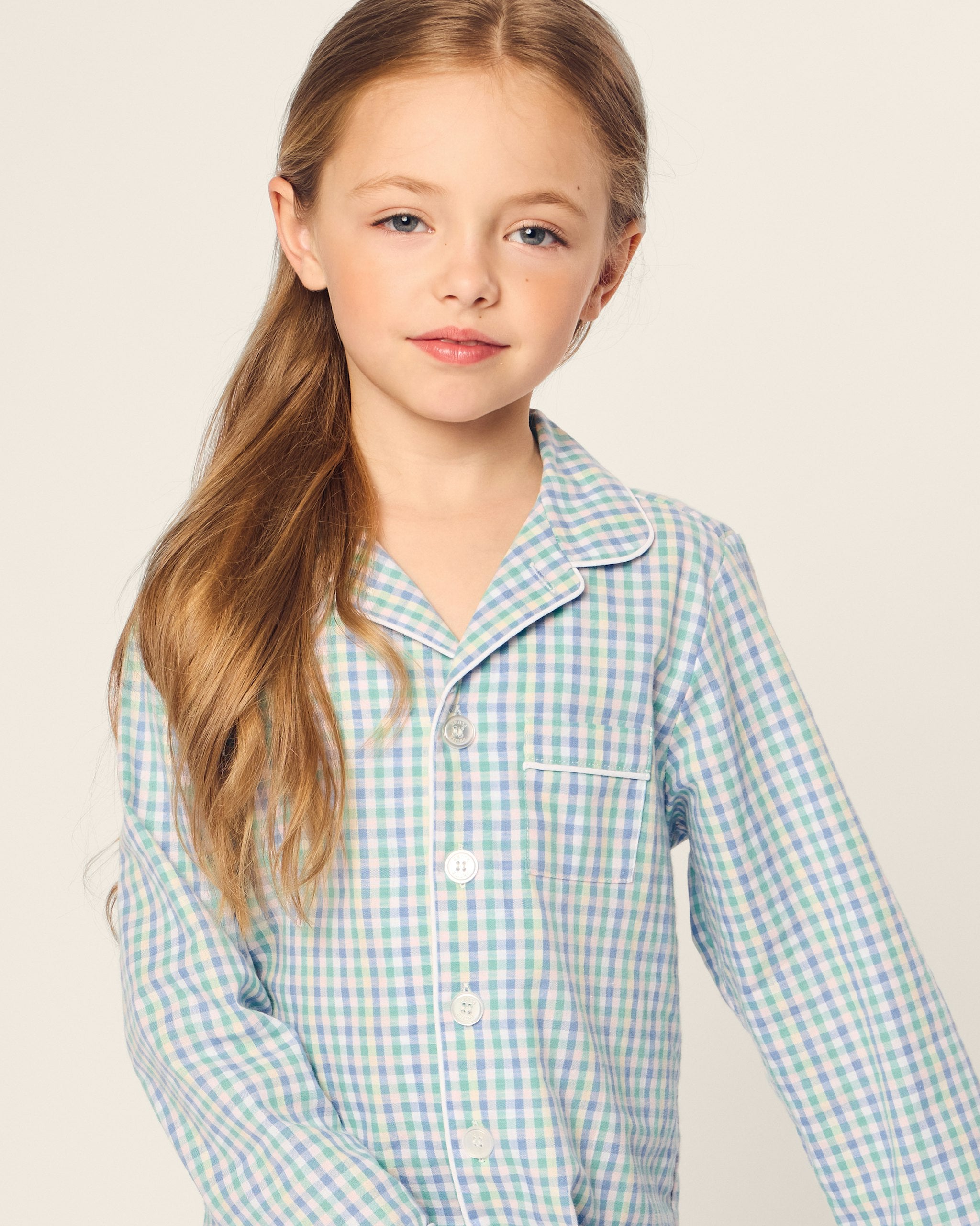 Kid's Twill Pajama Set in Royal Blue Gingham