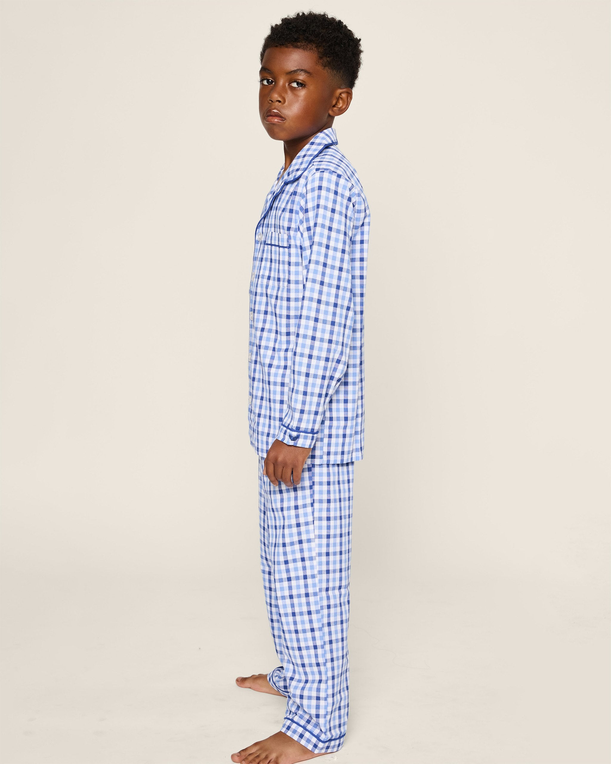 Kid's Twill Pajama Set in Royal Blue Gingham