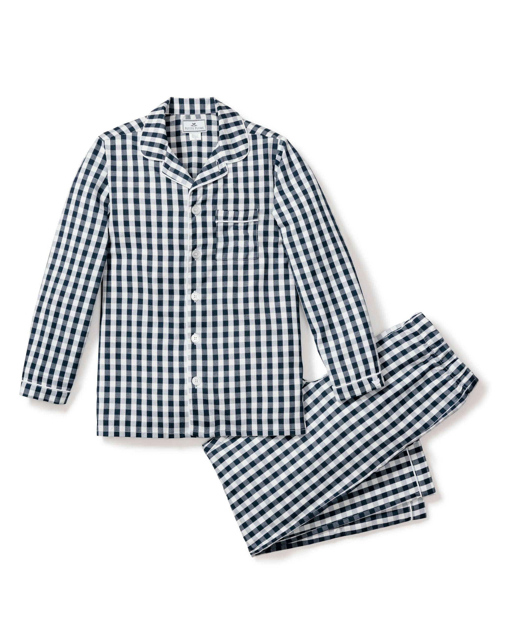 Kid's Twill Pajama Set in Royal Blue Gingham