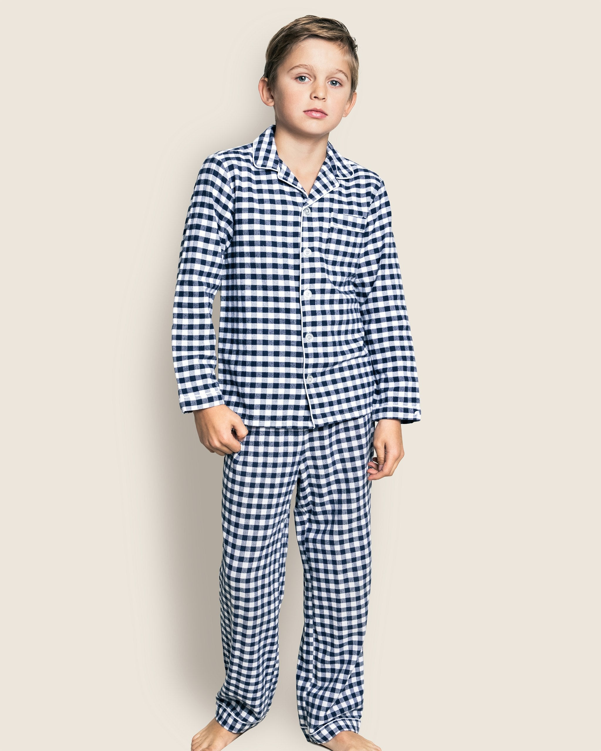 Kid's Twill Pajama Set in Royal Blue Gingham
