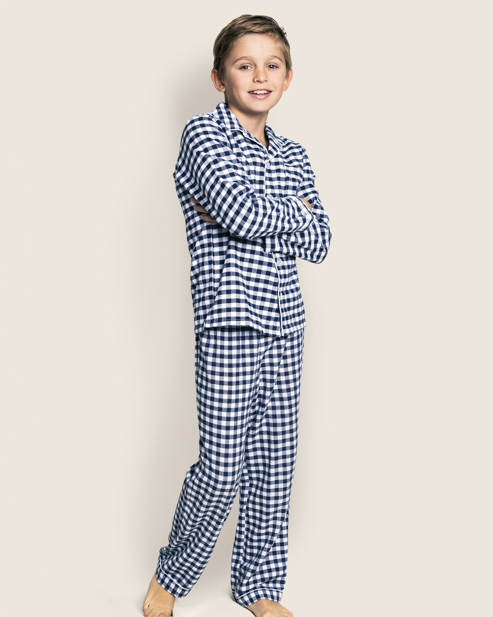 Kid's Twill Pajama Set in Royal Blue Gingham