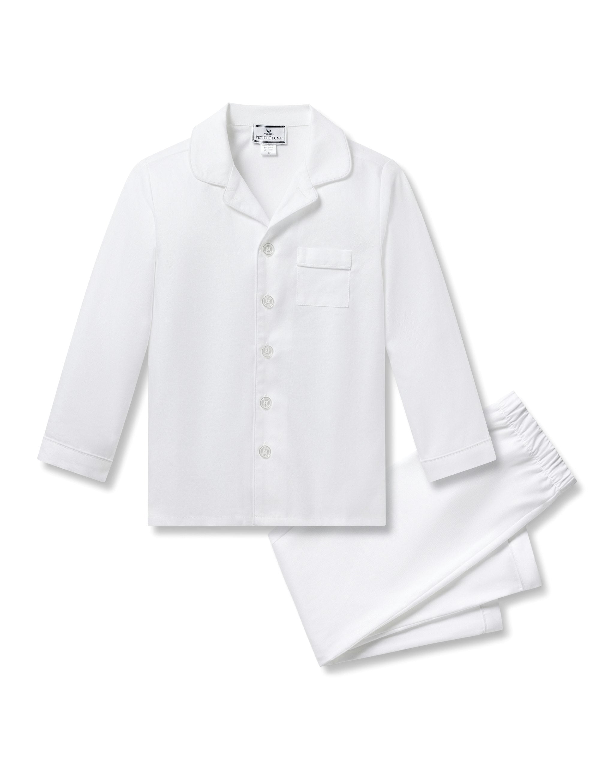 Kid's Twill Pajama Set in White