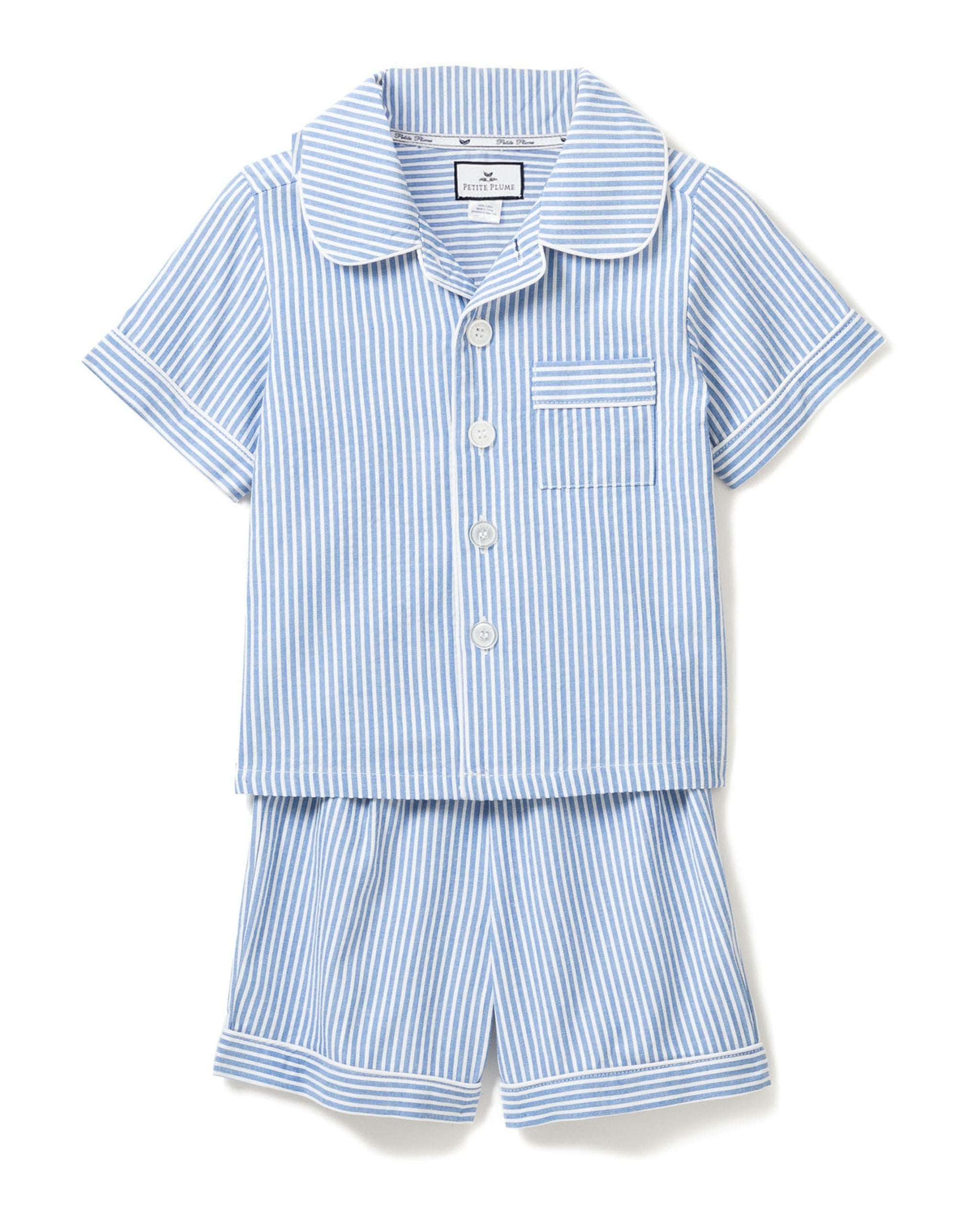 Kid's Twill Pajama Short Set in French Blue Heritage Stripe