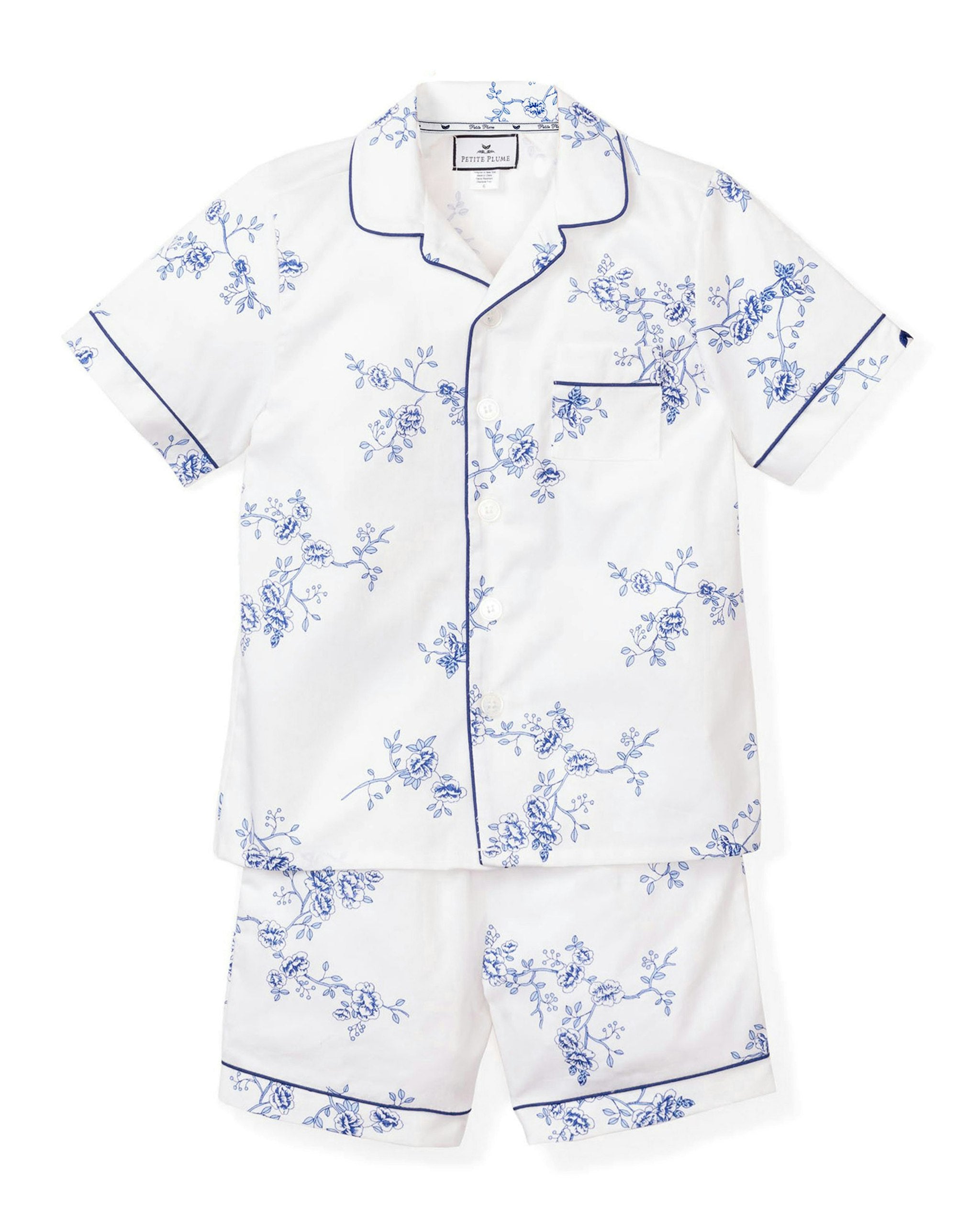 Kid's Twill Pajama Short Set in Indigo Floral