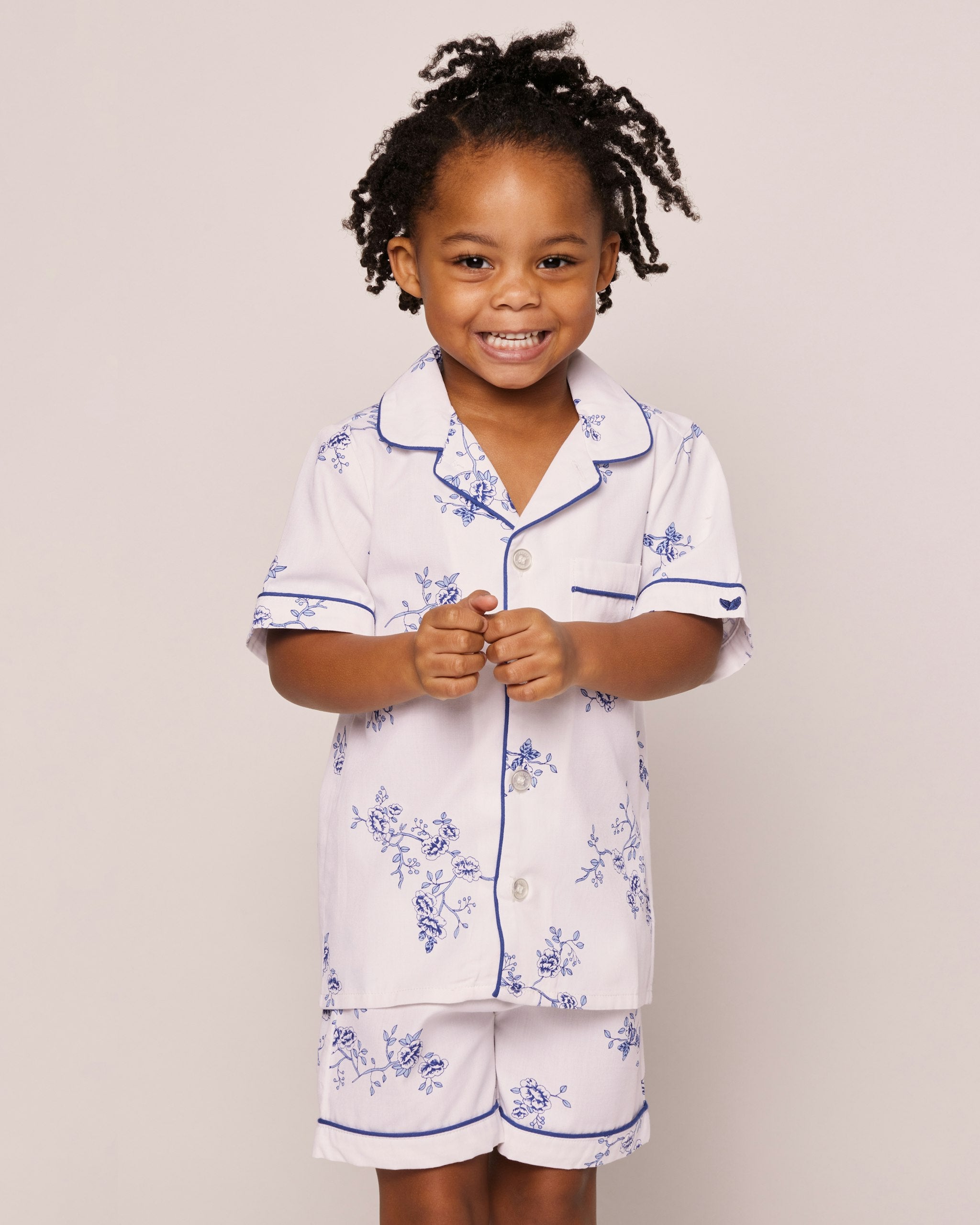 Kid's Twill Pajama Short Set in Indigo Floral