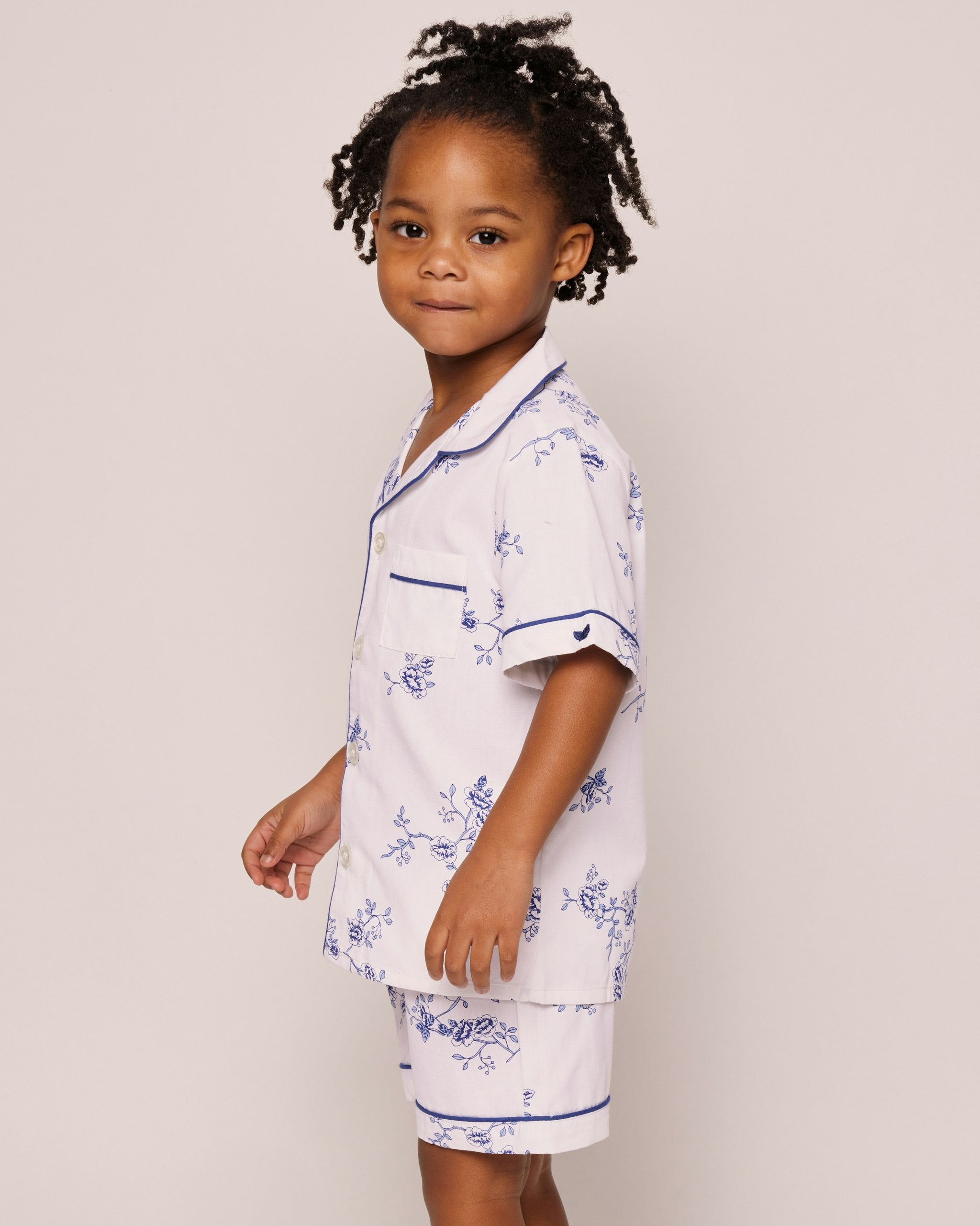 Kid's Twill Pajama Short Set in Indigo Floral